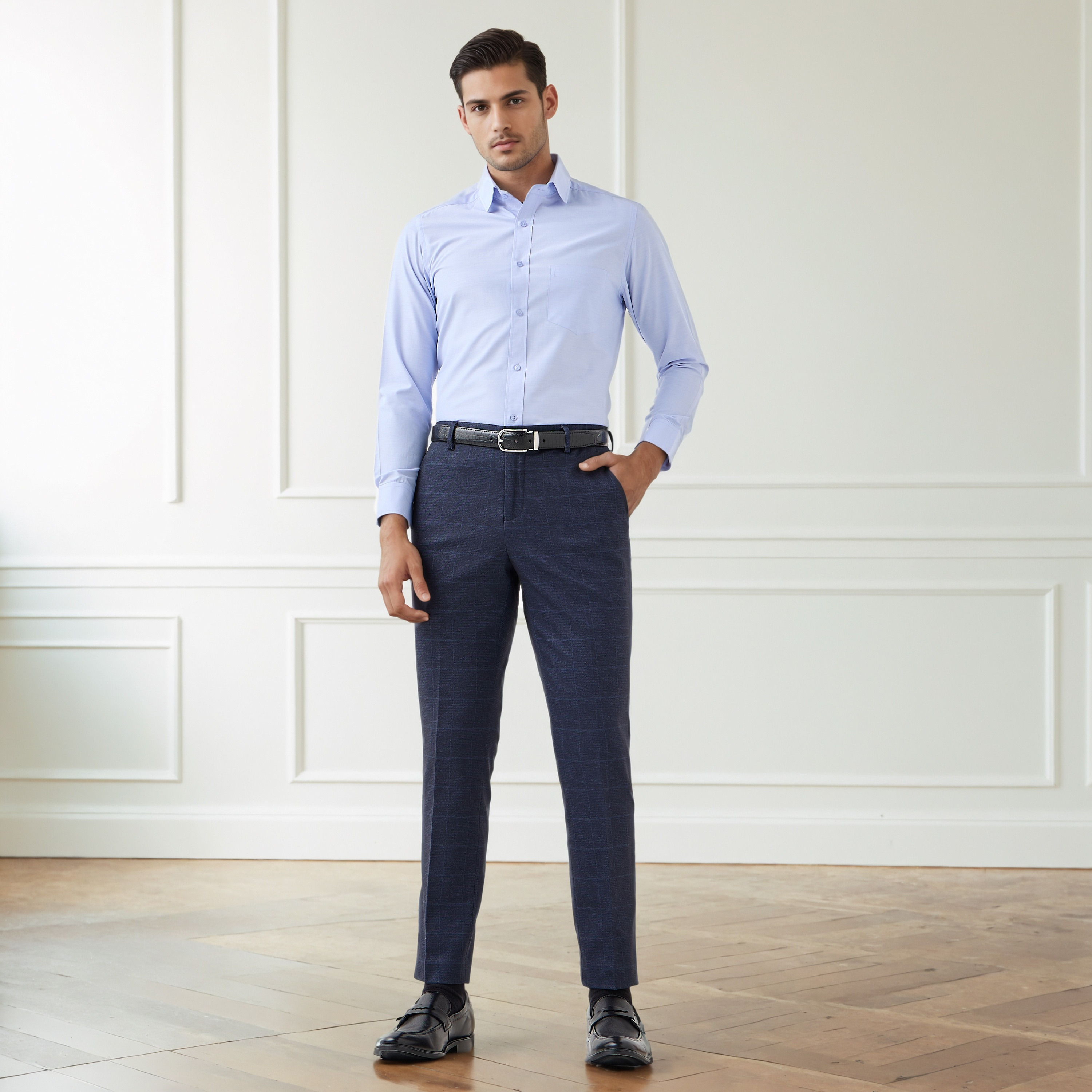 Men Slim Fit Polyester Blend Flexi Waist Formal Trousers-men-clothing-bottoms-trousersandchinos-trousers-image-2