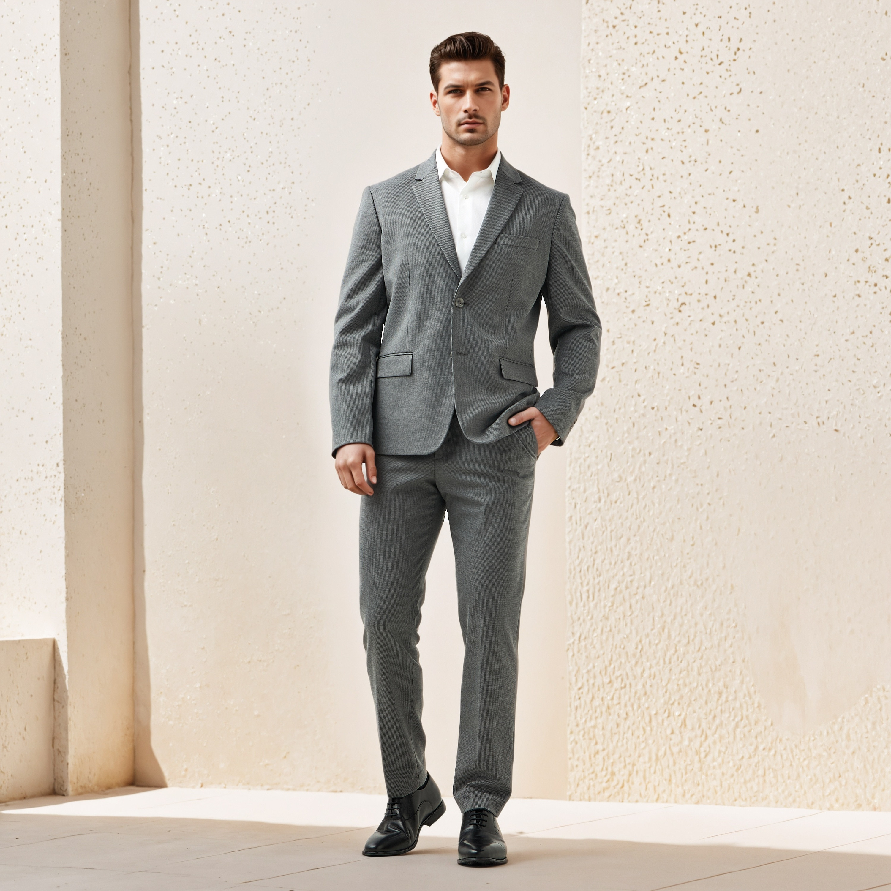 Slim Fit Dobby Flexi Waist Formal Trousers-men-clothing-bottoms-trousersandchinos-trousers-image-2