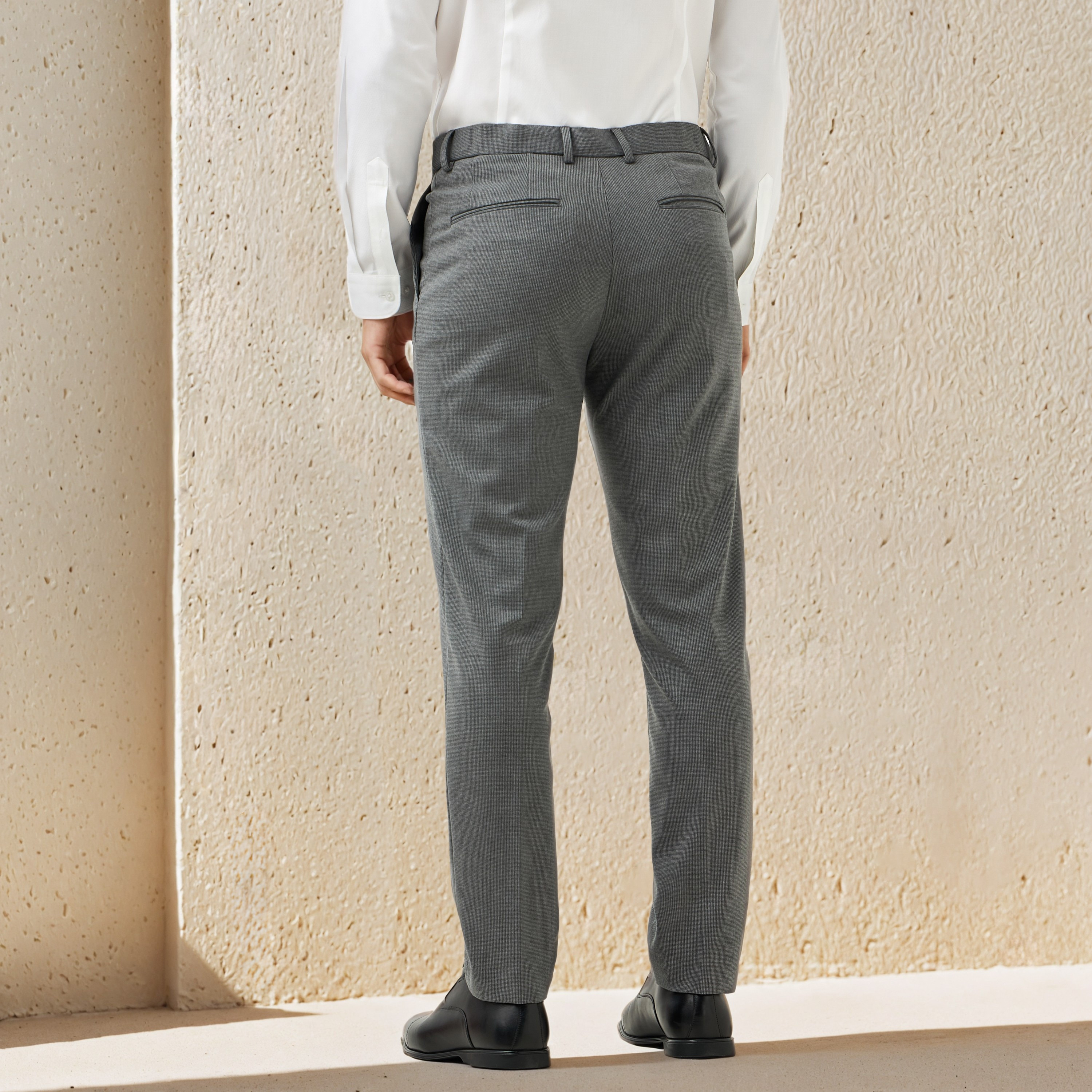 Slim Fit Dobby Flexi Waist Formal Trousers-men-clothing-bottoms-trousersandchinos-trousers-image-3