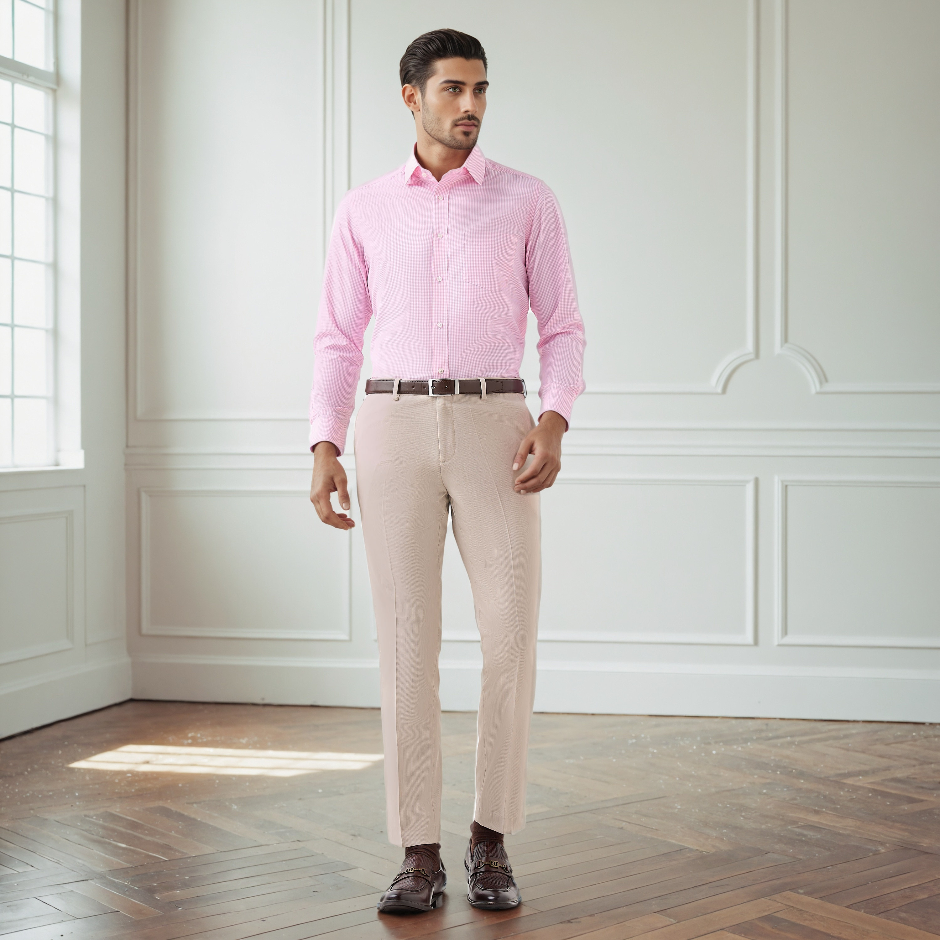 قميص كاروهات بقصة عادية وياقة وأكمام طويلة للرجال-men-clothing-shirts-image-2