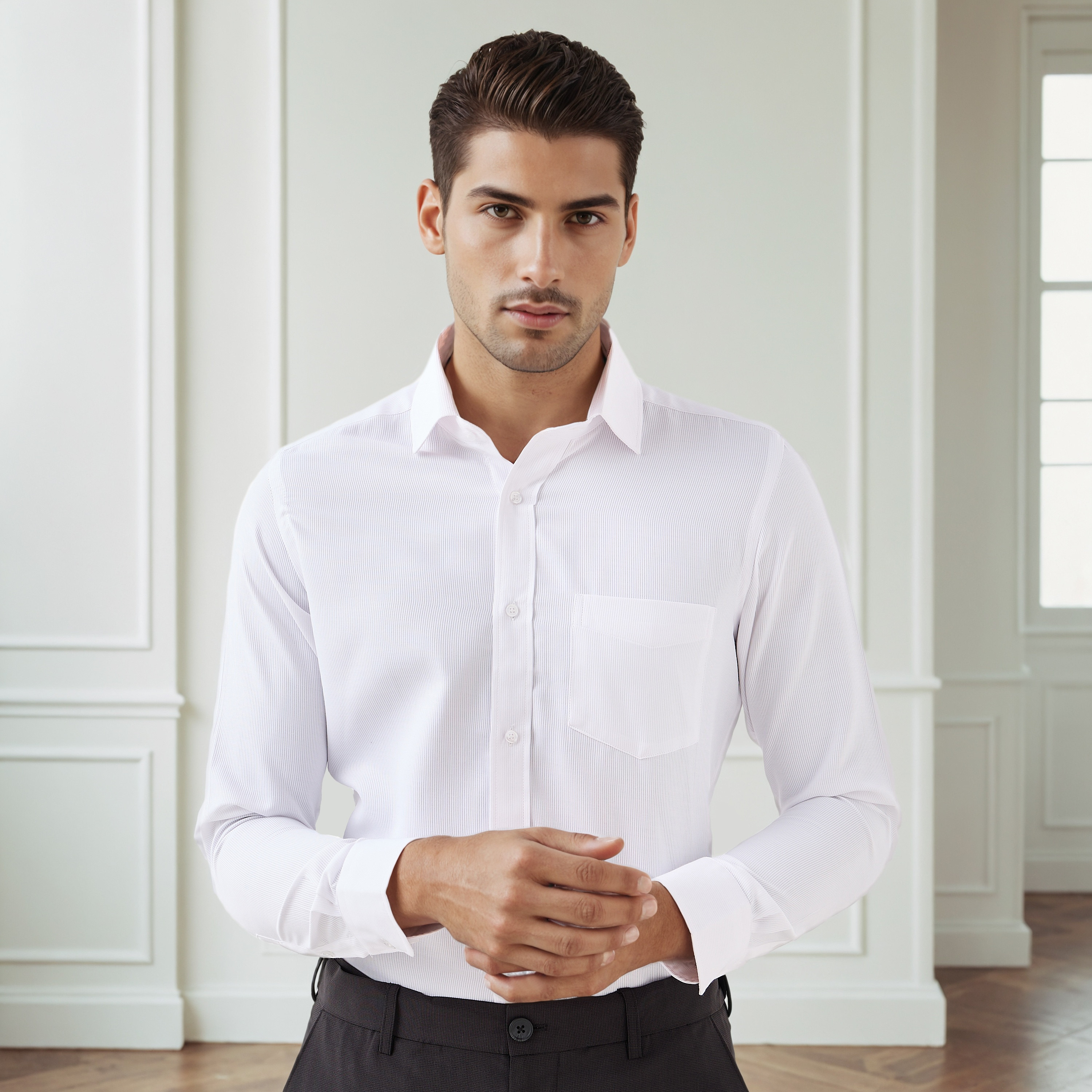 Men Regular Fit Collared Textured Long Sleeves Shirt-men-clothing-shirts-image-1