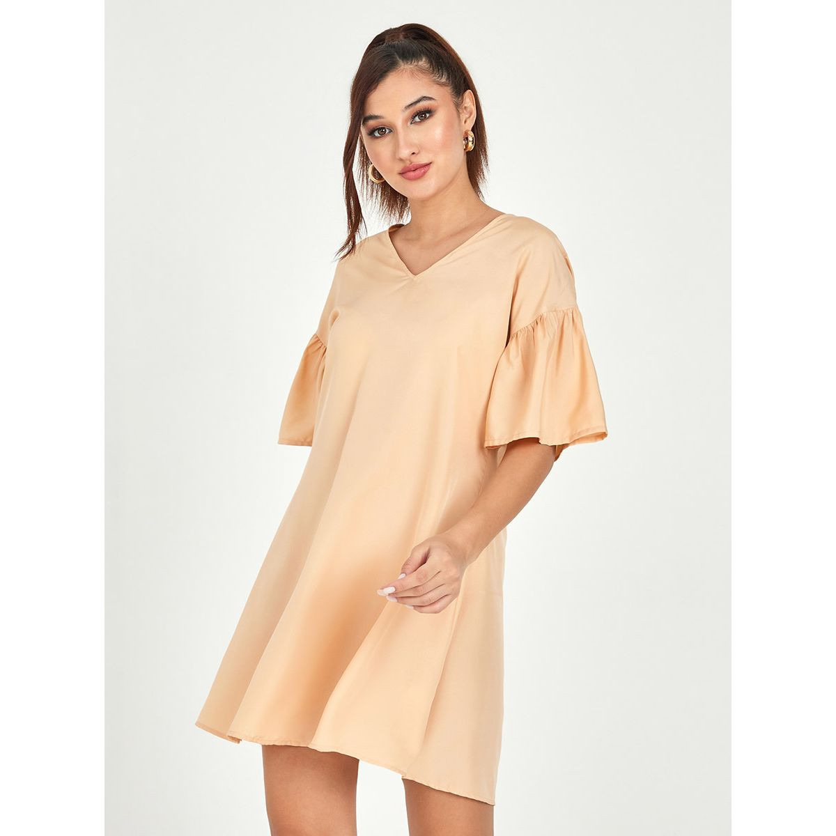 Styli Short Sleeves V Neck A-Line Mini Dress-women-clothing-dresses-image-1
