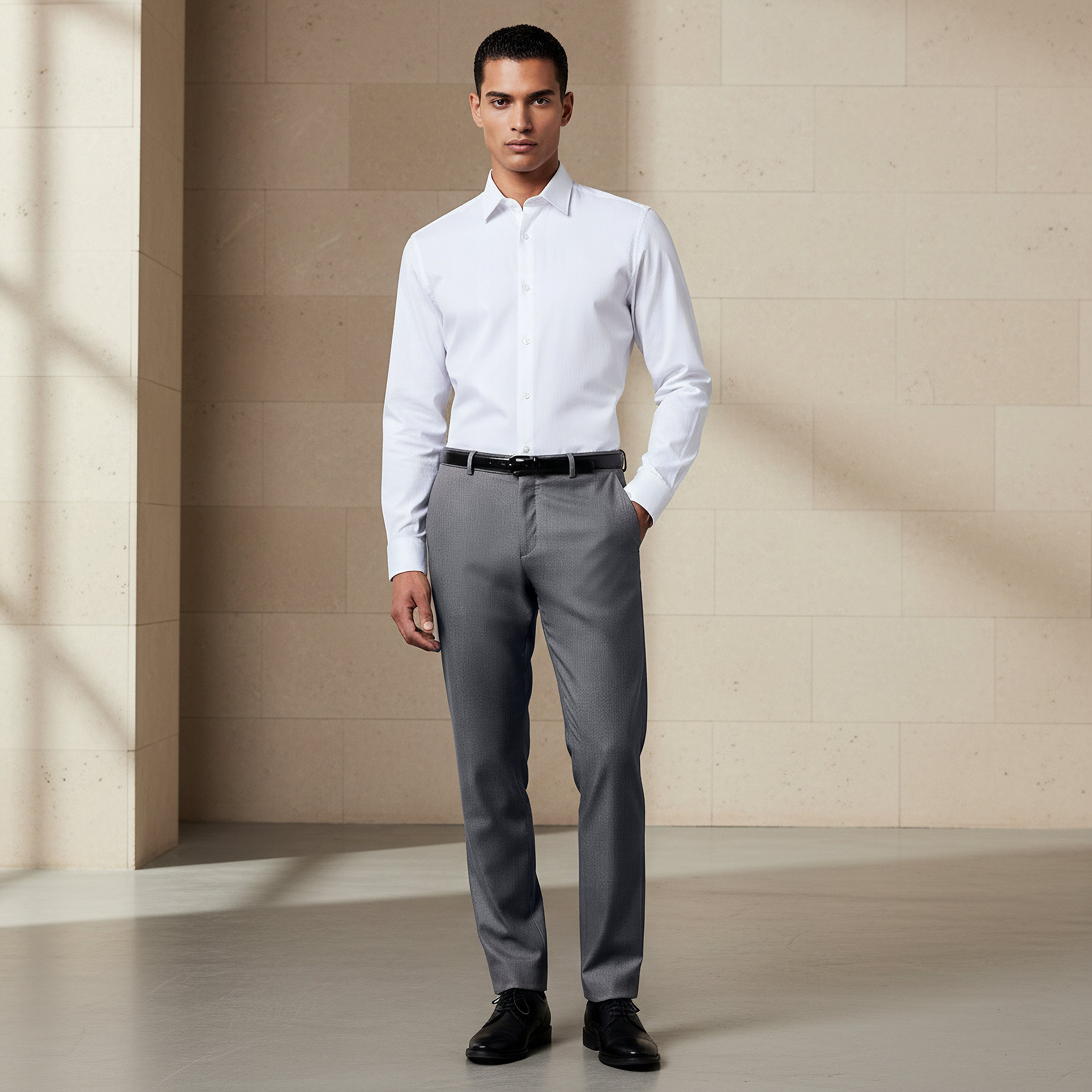 Slim Fit Belted Flexi Waist Trousers-men-clothing-bottoms-trousersandchinos-trousers-image-2