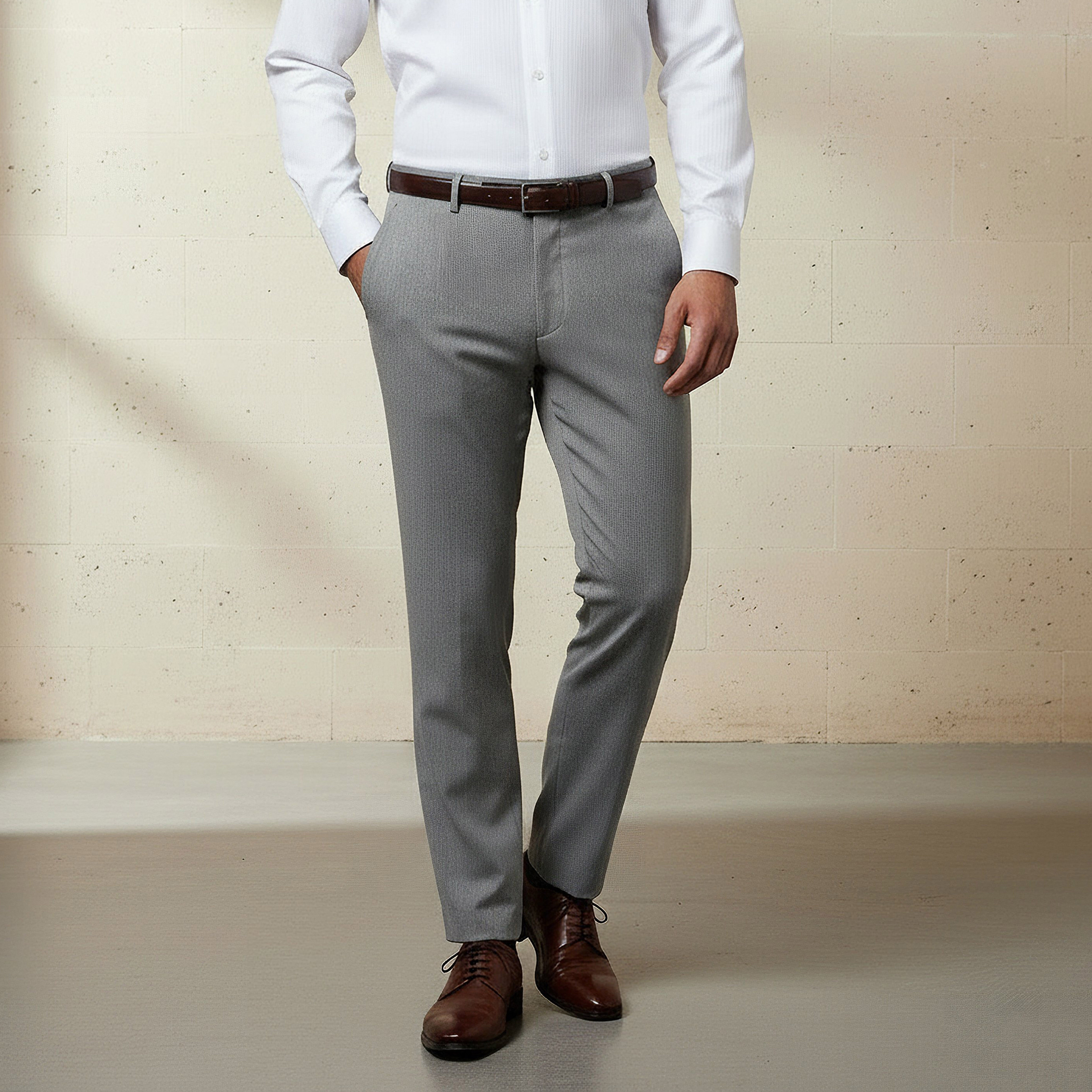 Slim Fit Belted Flexi Waist Trousers-men-clothing-bottoms-trousersandchinos-trousers-image-1