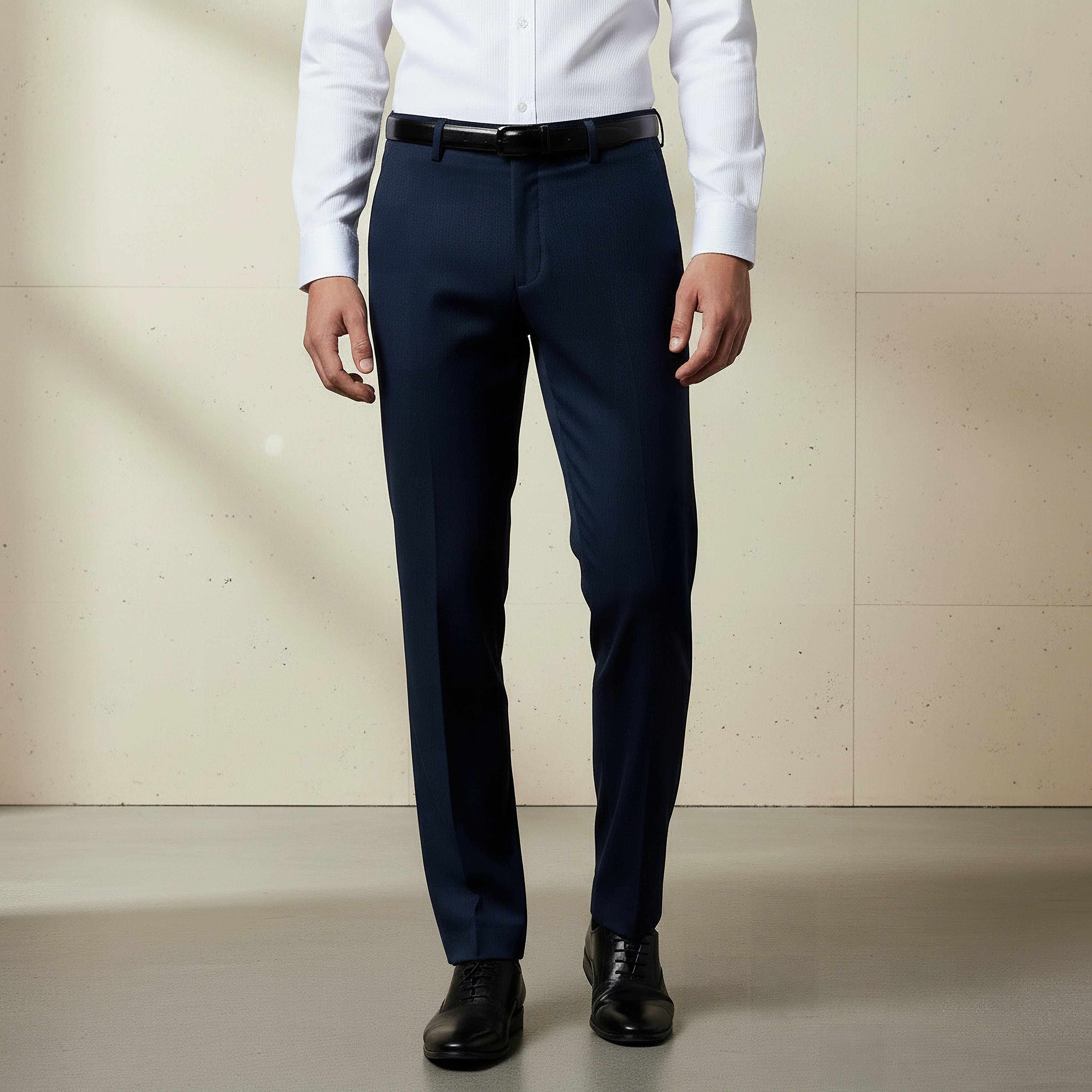 Slim Fit Belted Flexi Waist Trousers-men-clothing-bottoms-trousersandchinos-trousers-image-1