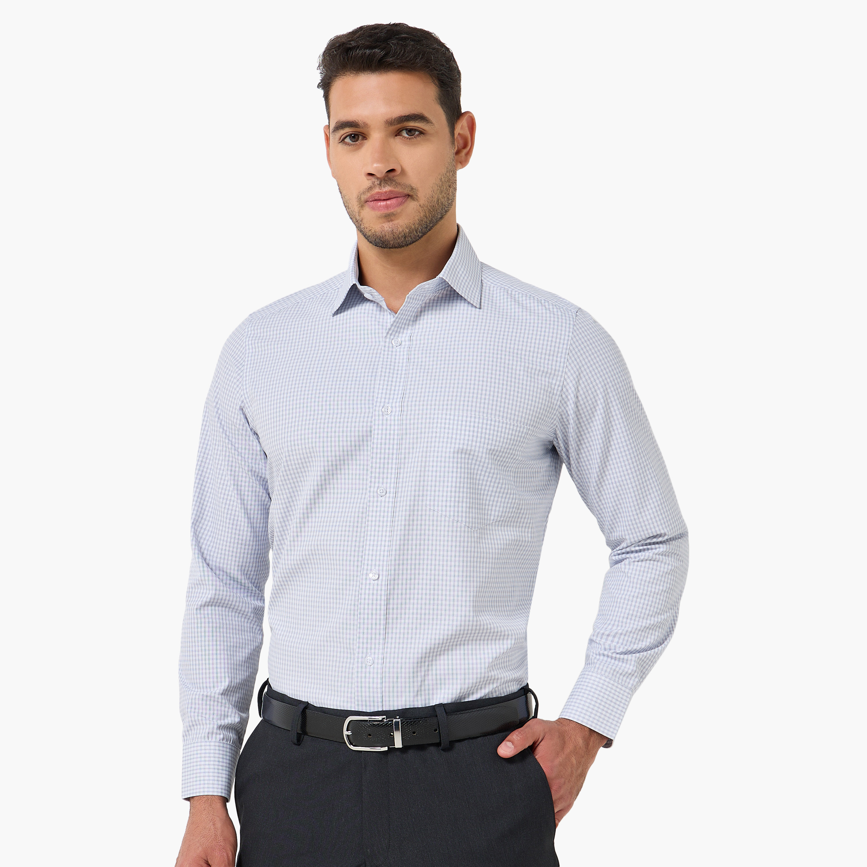 Men Regular Fit Collared Checked Long Sleeves Shirt-men-clothing-shirts-image-2