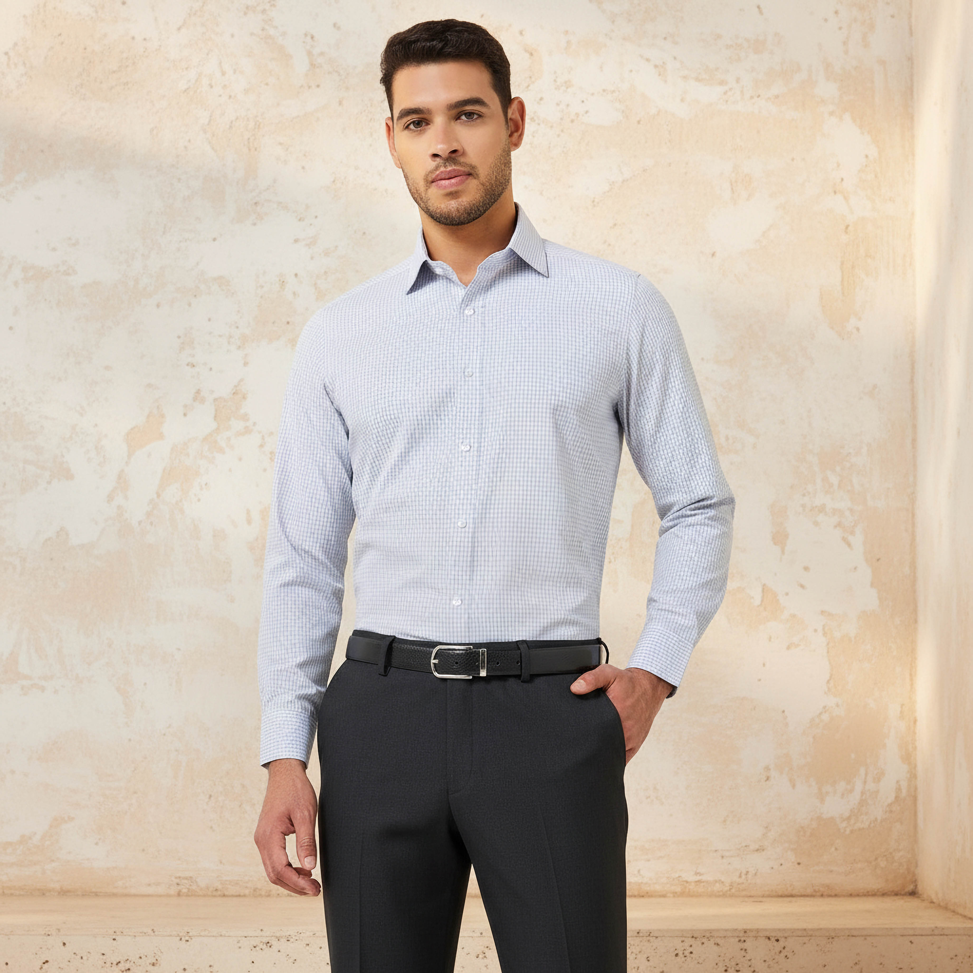 Men Regular Fit Collared Checked Long Sleeves Shirt-men-clothing-shirts-image-1