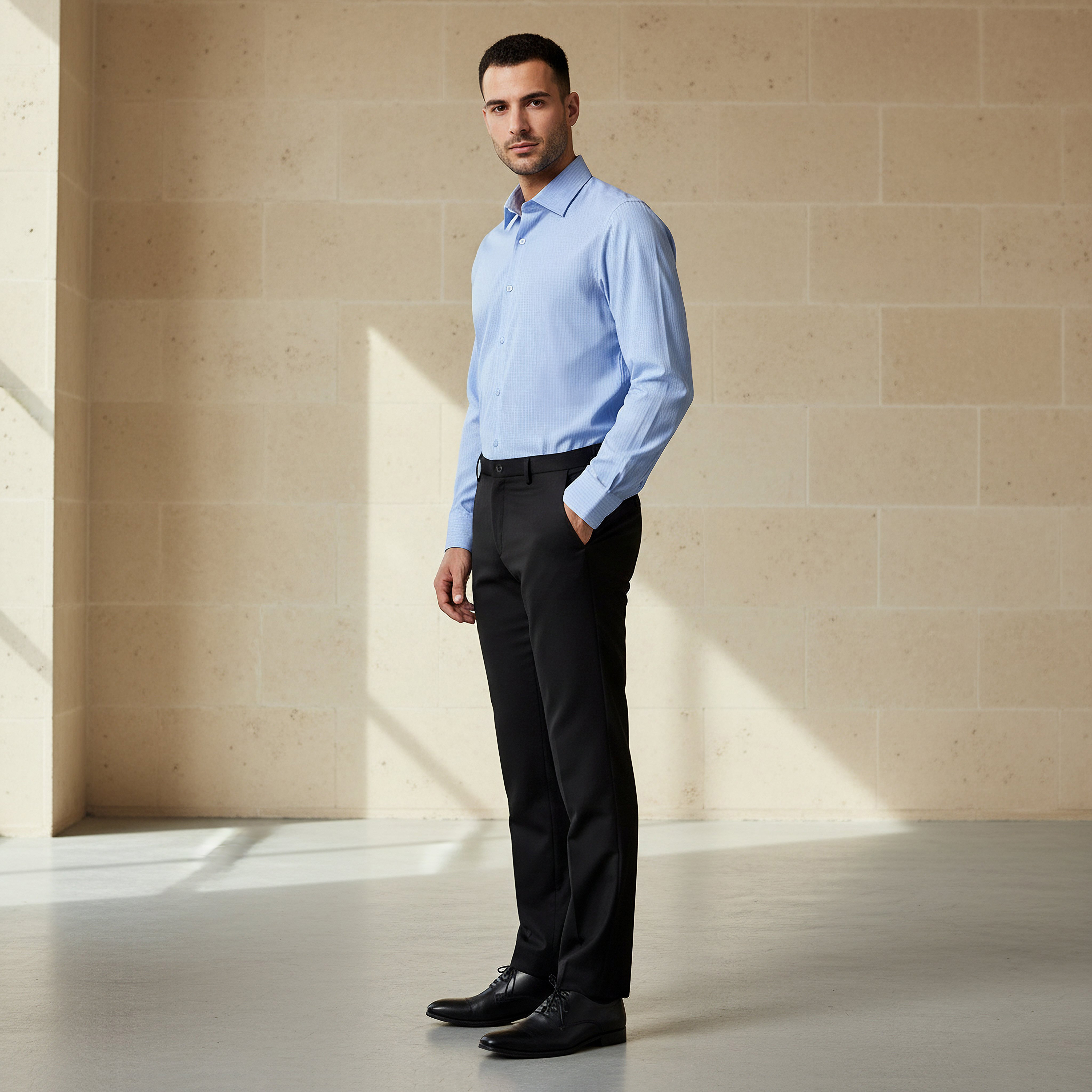 قميص كاروهات بياقة وقصة عادية وأكمام طويلة للرجال-men-clothing-shirts-image-2