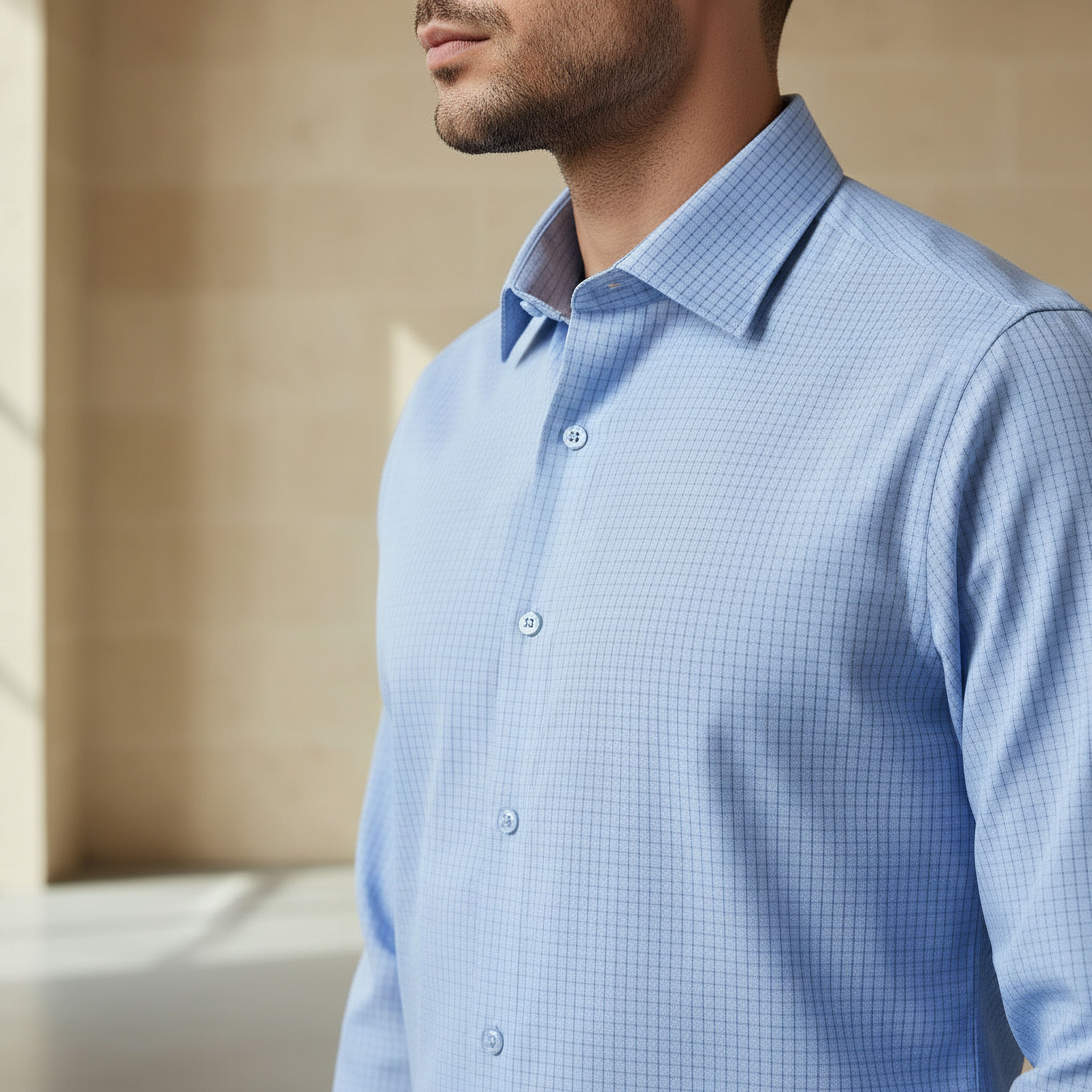 قميص كاروهات بياقة وقصة عادية وأكمام طويلة للرجال-men-clothing-shirts-image-4