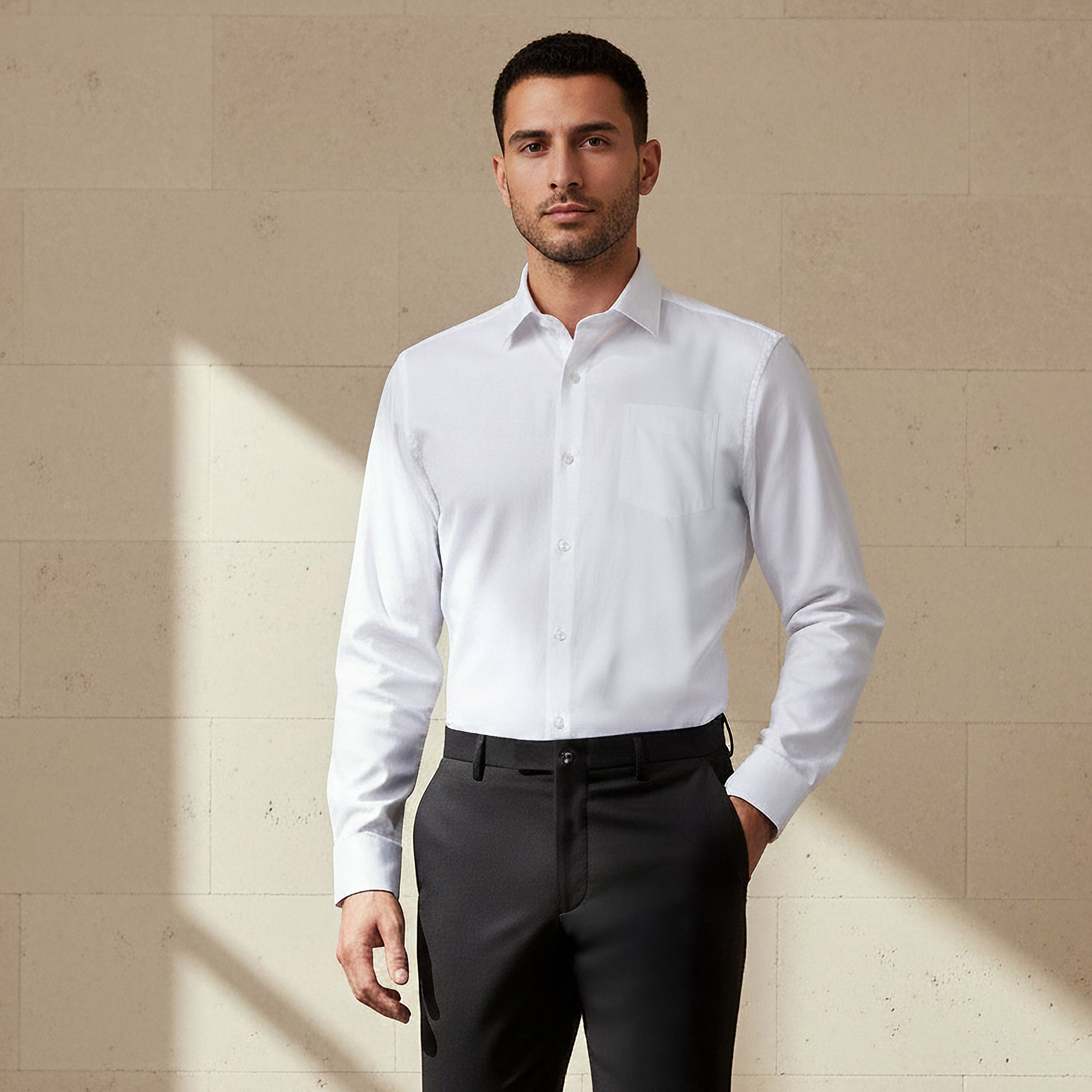 Men Regular Fit Collared Long Sleeves Dobby Shirt-men-clothing-shirts-image-1