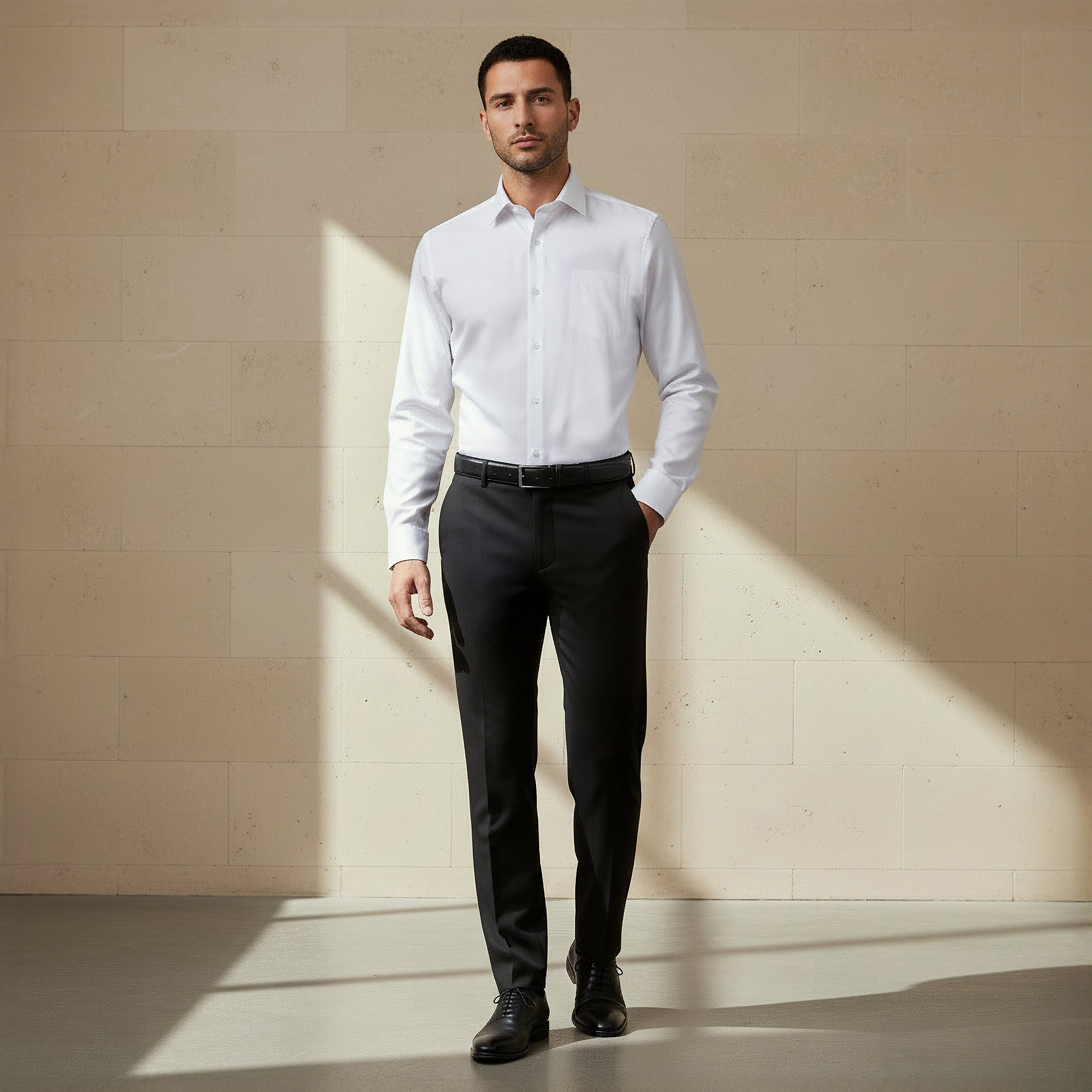 Men Regular Fit Collared Long Sleeves Dobby Shirt-men-clothing-shirts-image-2
