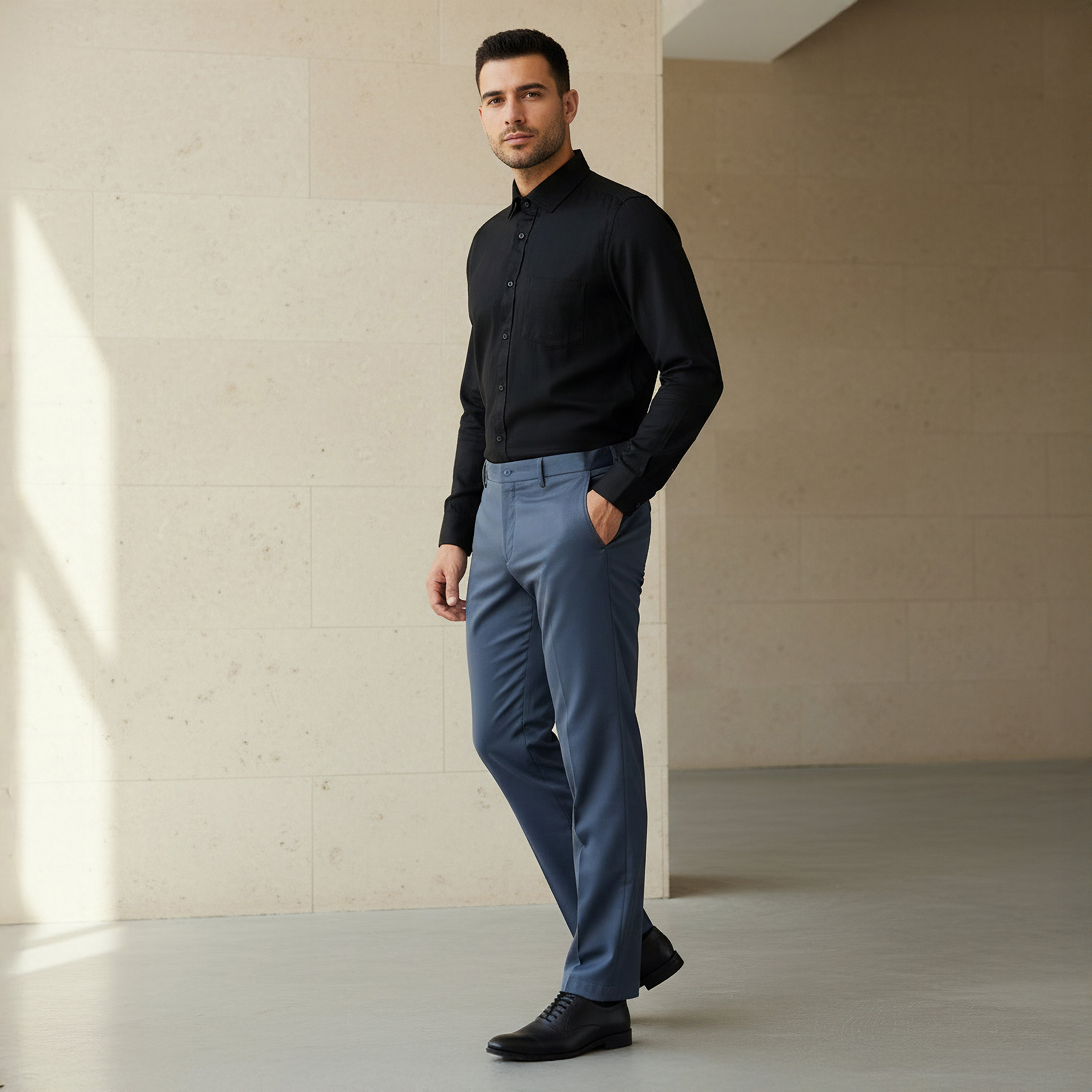 Men Regular Fit Collared Long Sleeves Dobby Shirt-men-clothing-shirts-image-2