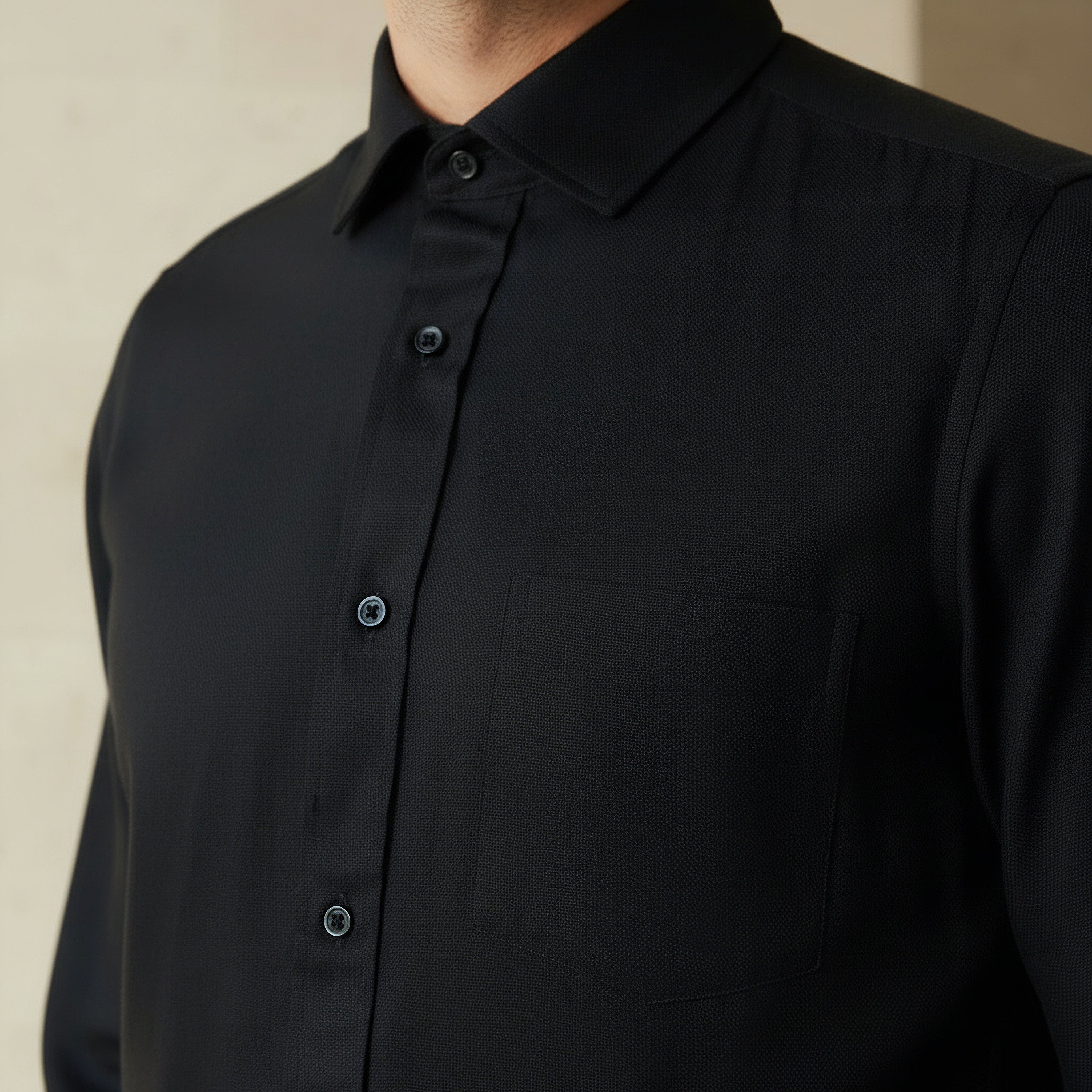 Men Regular Fit Collared Long Sleeves Dobby Shirt-men-clothing-shirts-image-4
