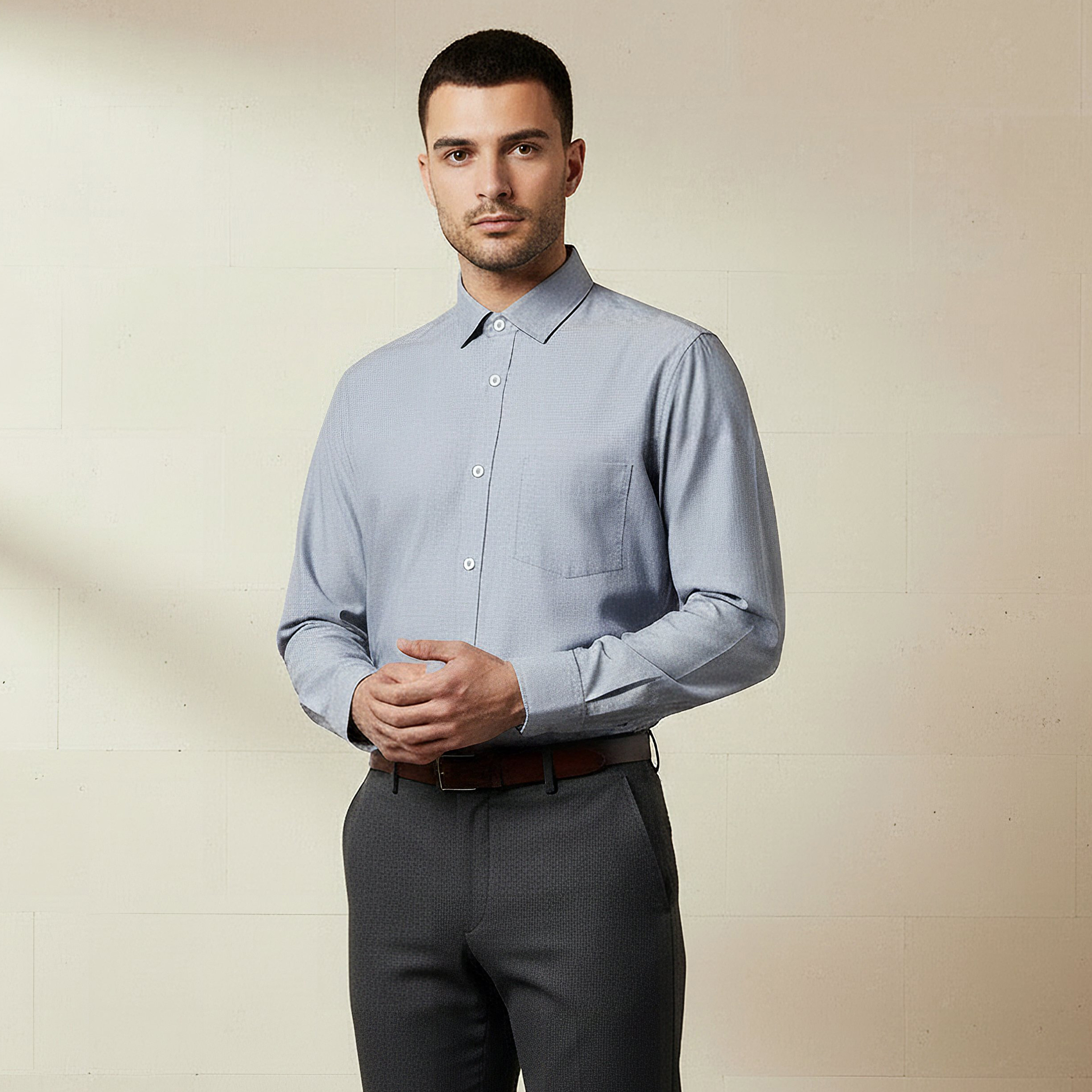 قميص بقصة عادية وياقة وأكمام طويلة للرجال-men-clothing-shirts-image-1