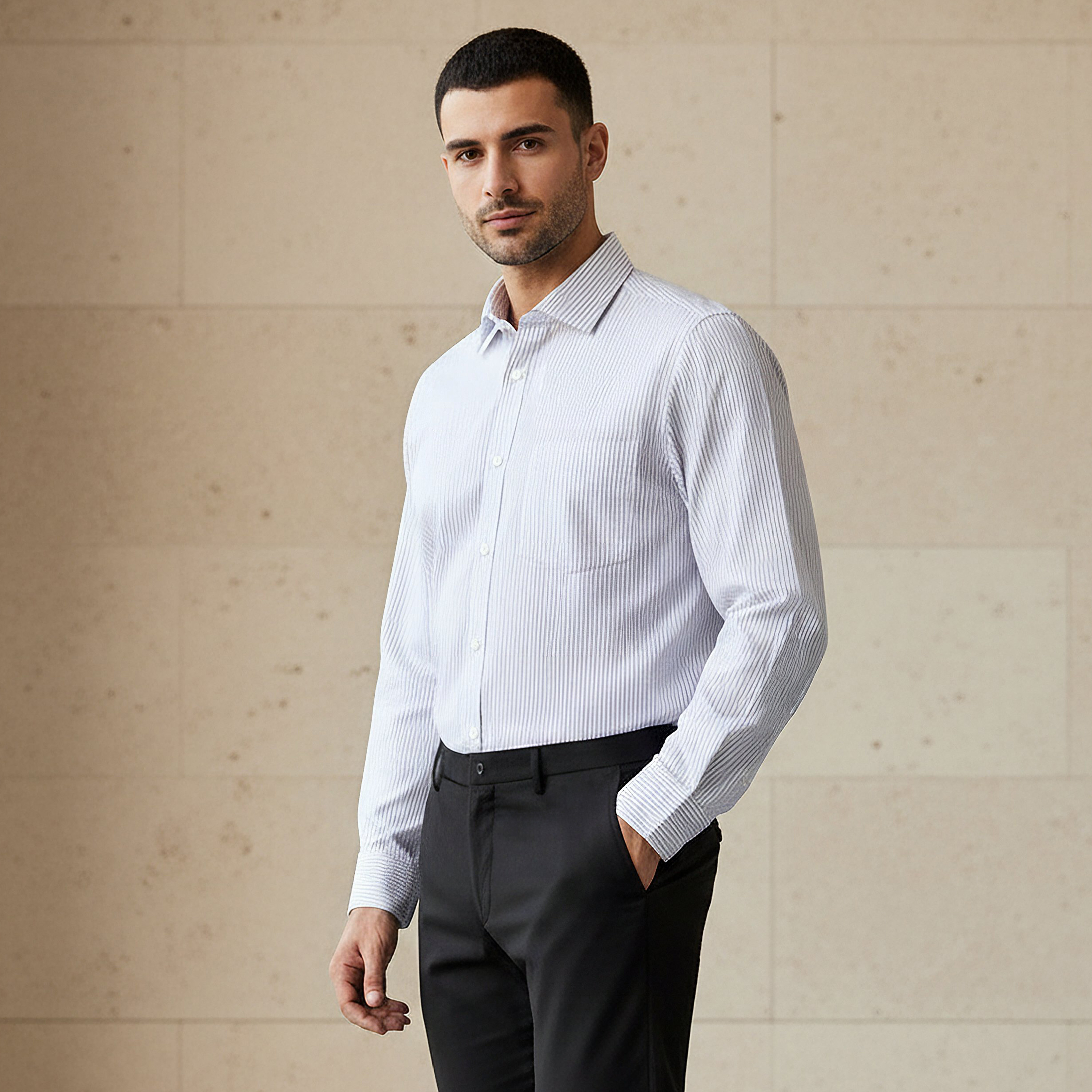 Men Collared Striped Long Sleeves Shirt-men-clothing-shirts-image-1