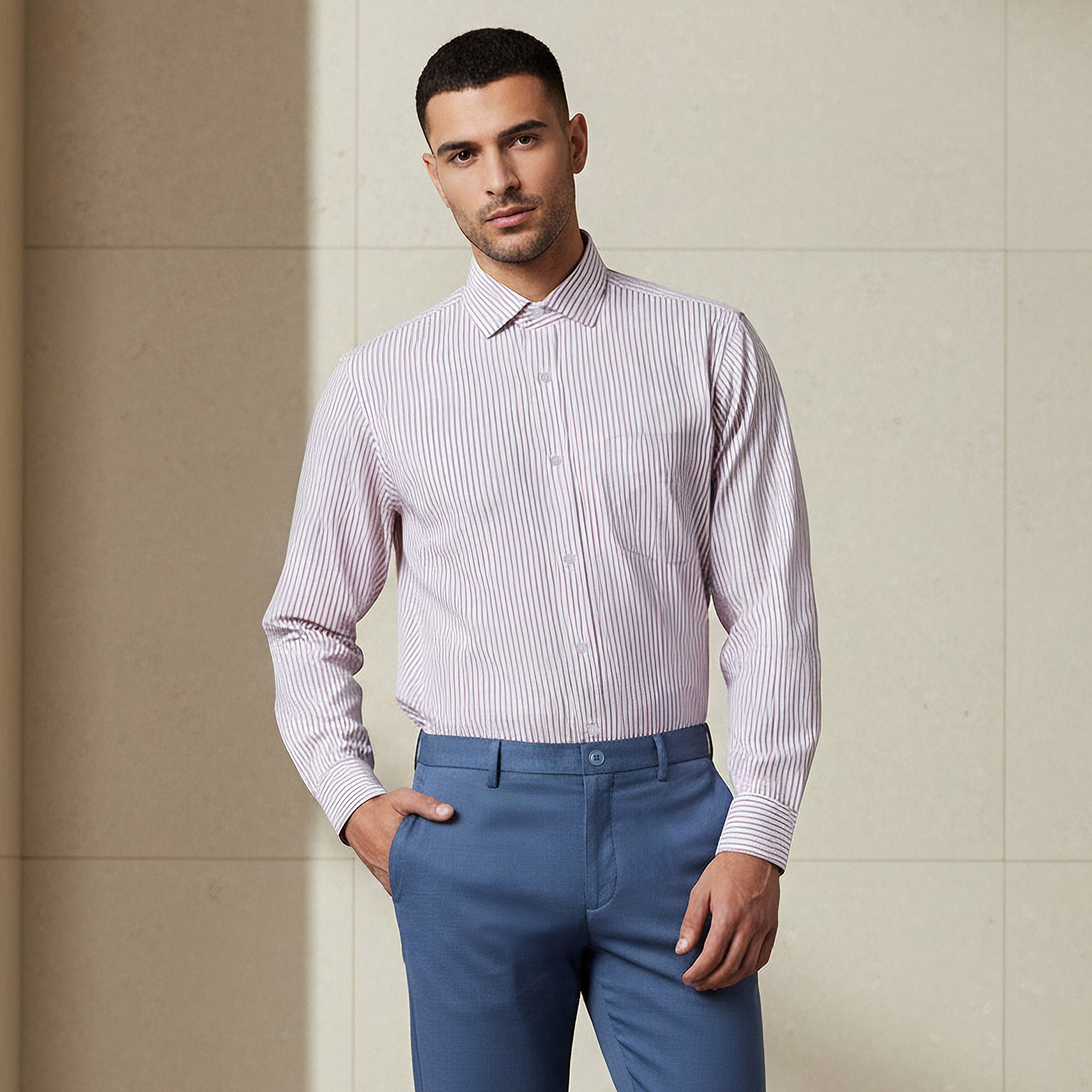 Men Collared Striped Long Sleeves Shirt-men-clothing-shirts-image-1