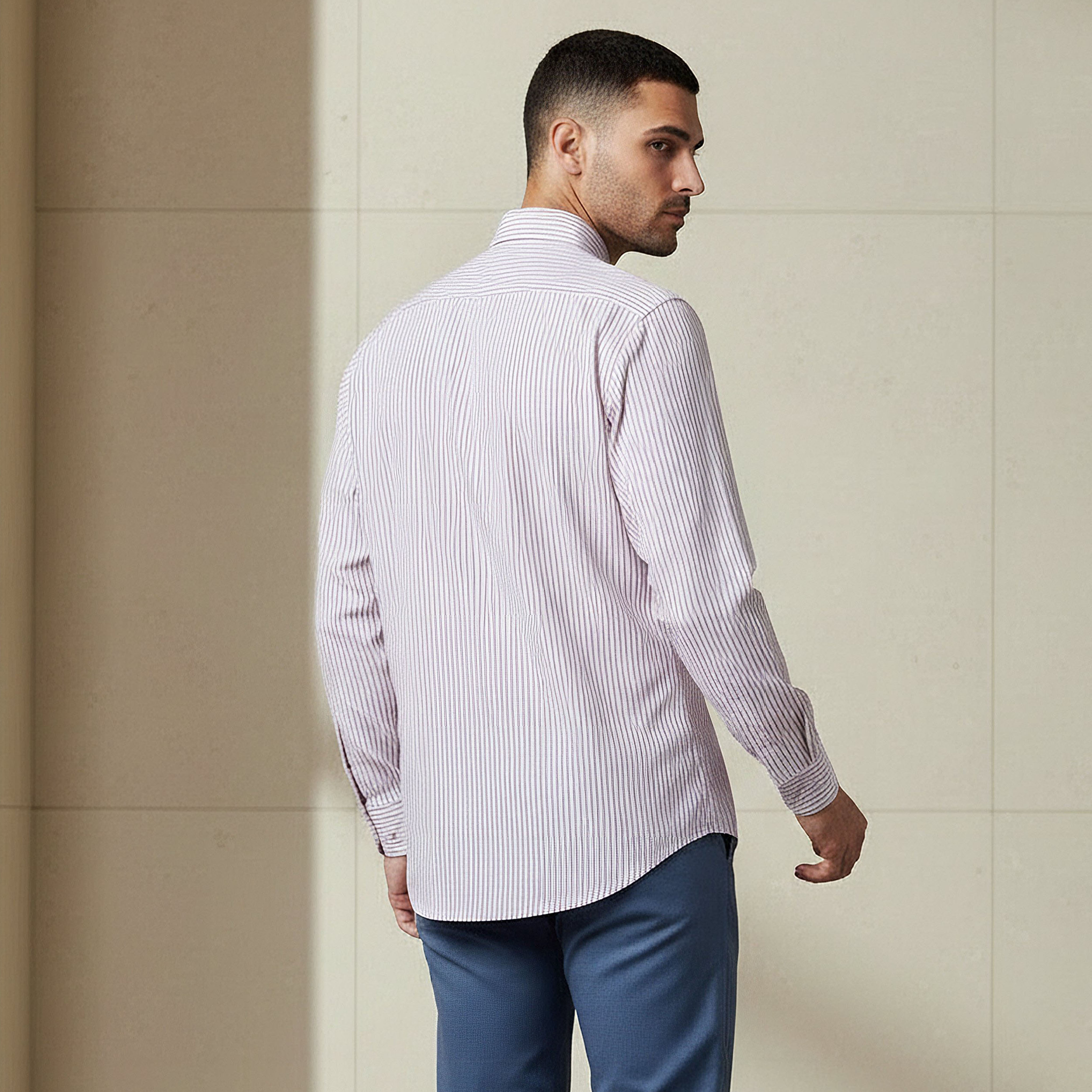Men Collared Striped Long Sleeves Shirt-men-clothing-shirts-image-4
