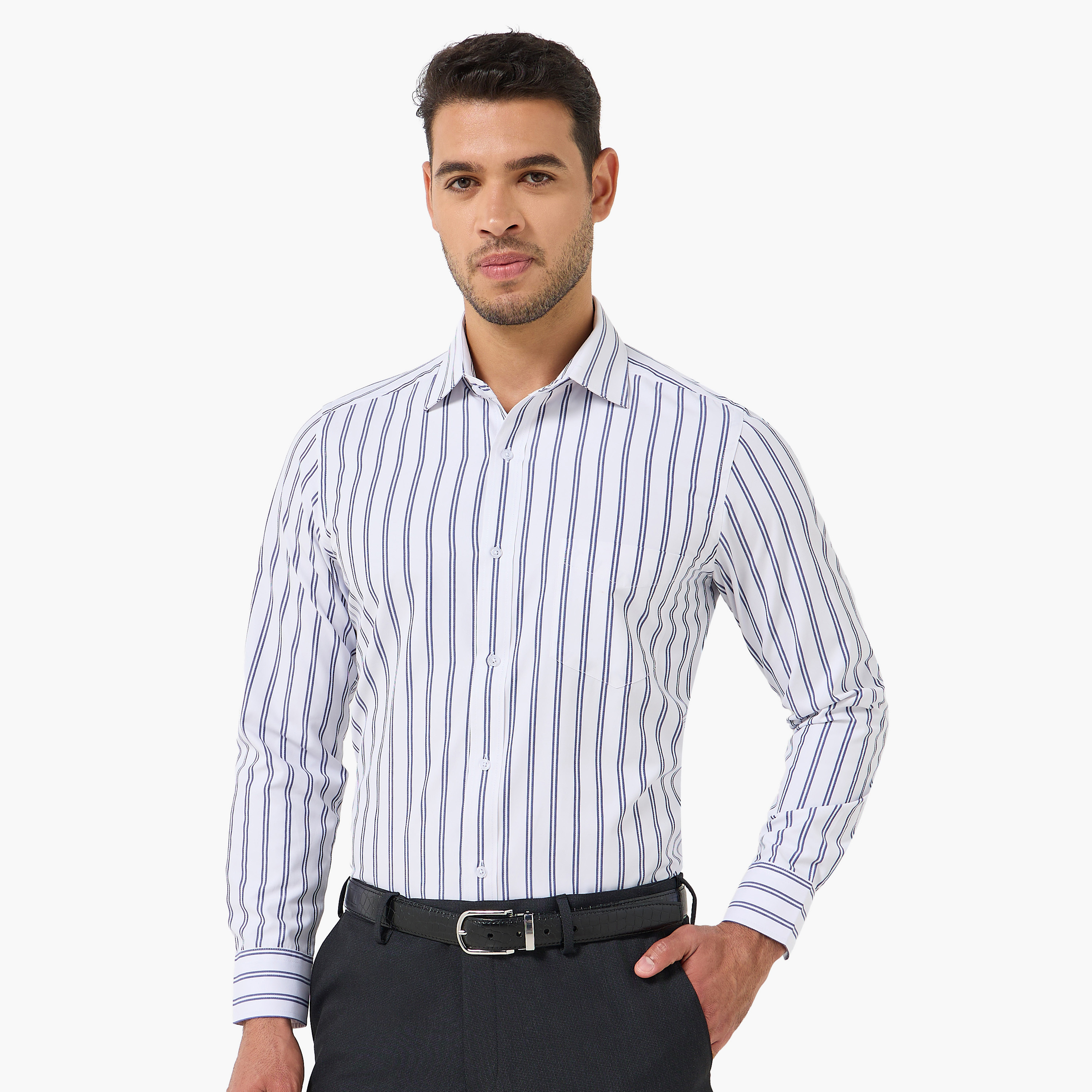 Men Collared Striped Long Sleeves Shirt-men-clothing-shirts-image-2