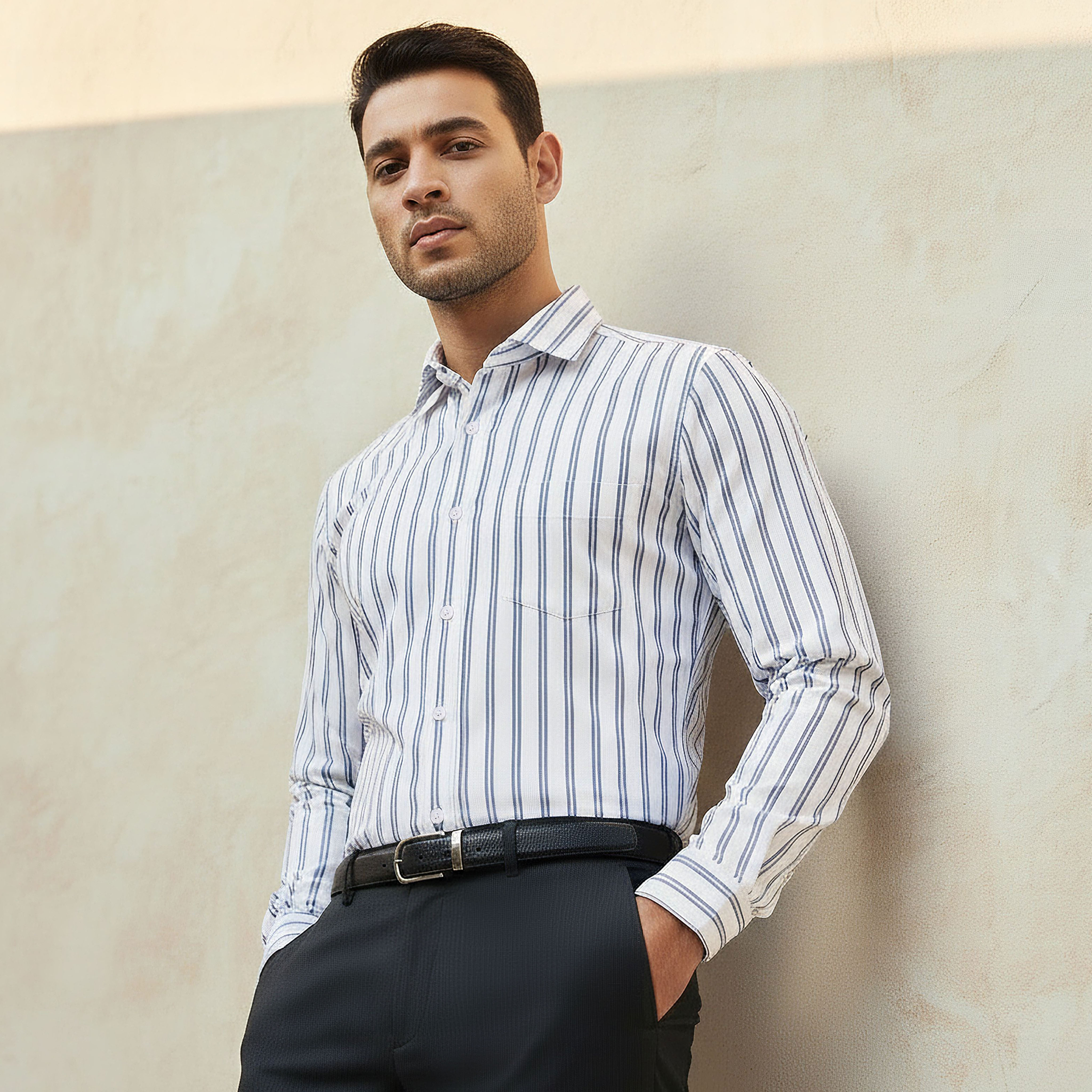 Men Collared Striped Long Sleeves Shirt-men-clothing-shirts-image-1