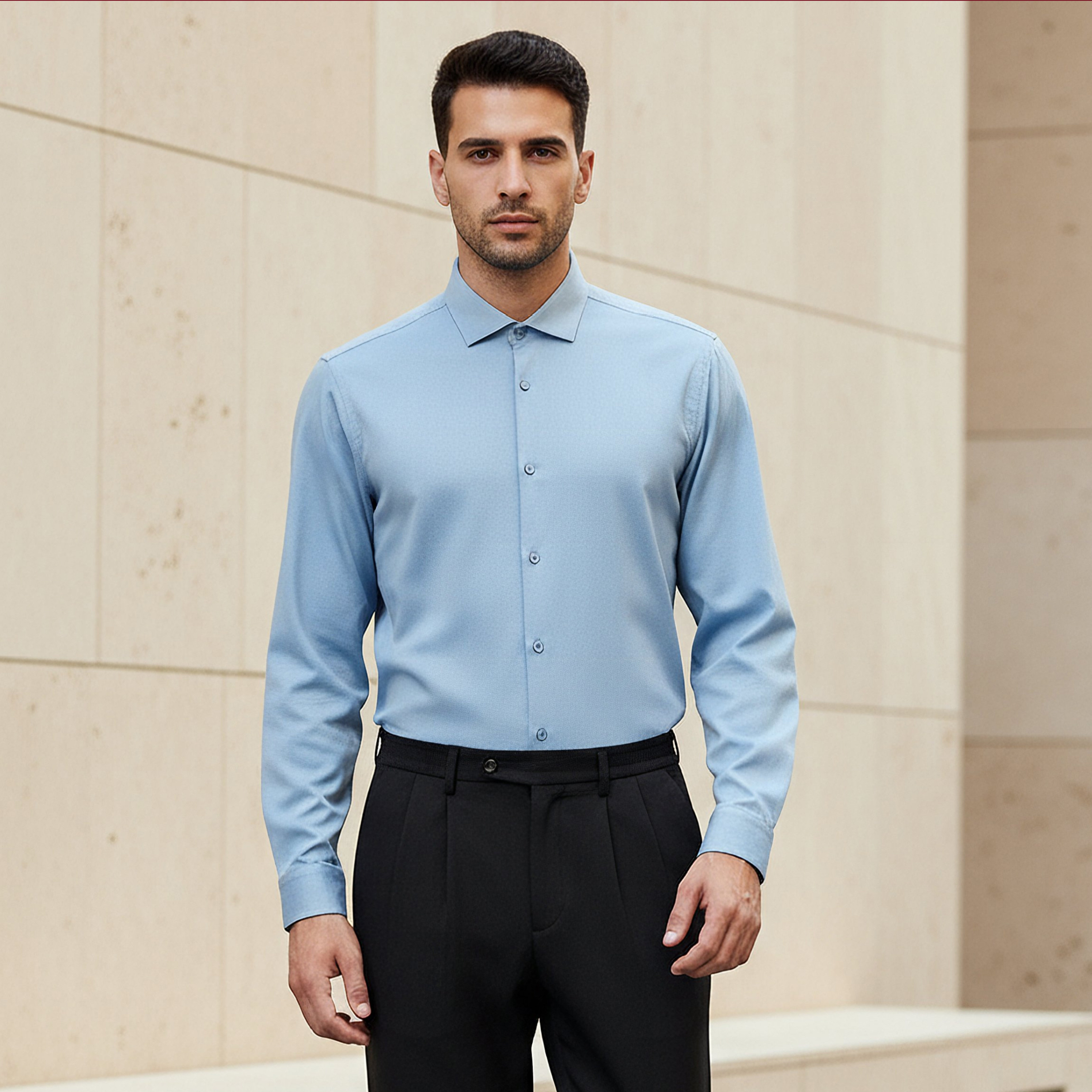 قميص بقصة عادية وياقة وملمس بارز وأكمام طويلة للرجال-men-clothing-shirts-image-1