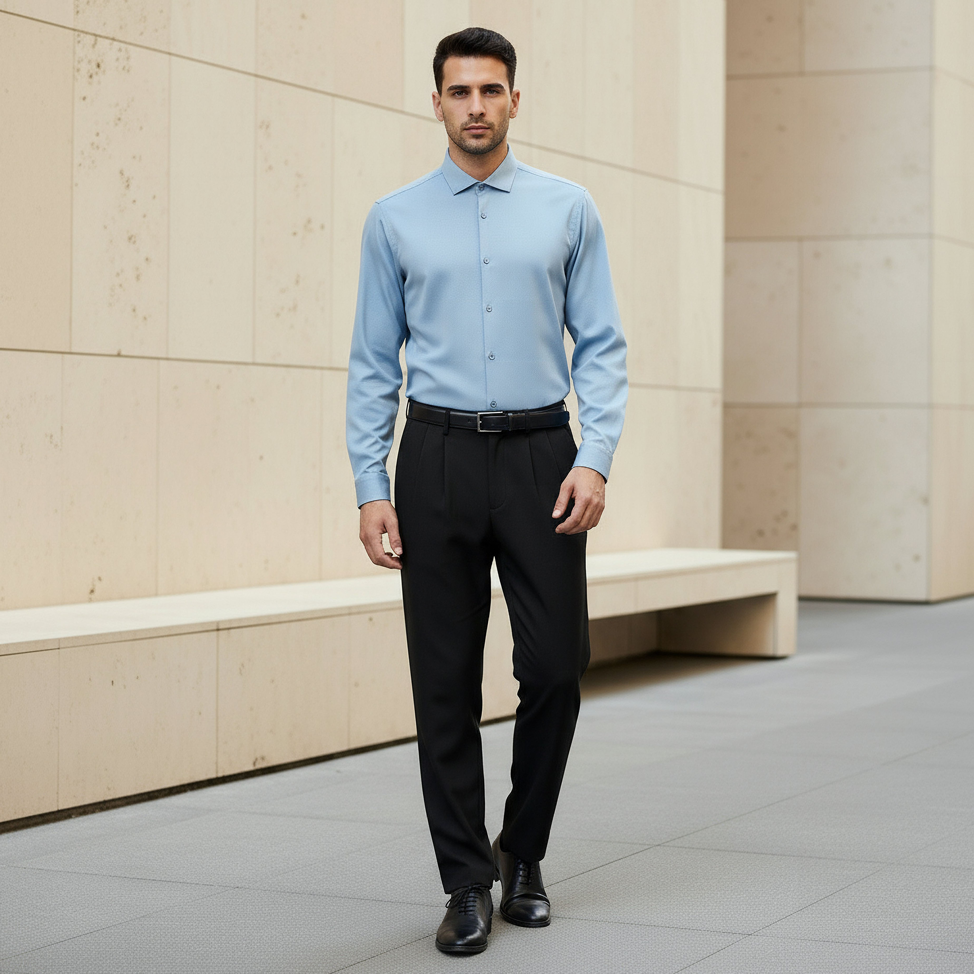 قميص بقصة عادية وياقة وملمس بارز وأكمام طويلة للرجال-men-clothing-shirts-image-4