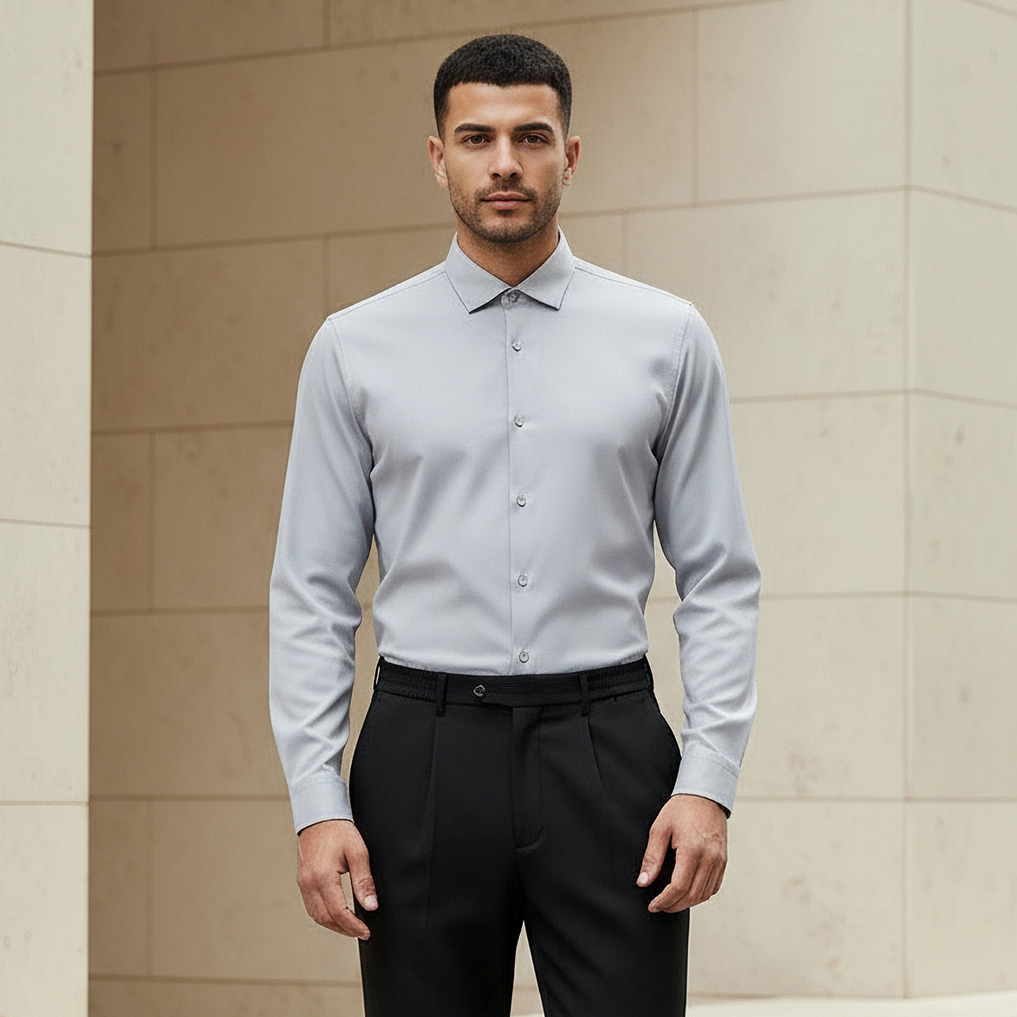 قميص بقصة عادية وياقة وملمس بارز وأكمام طويلة للرجال-men-clothing-shirts-image-1