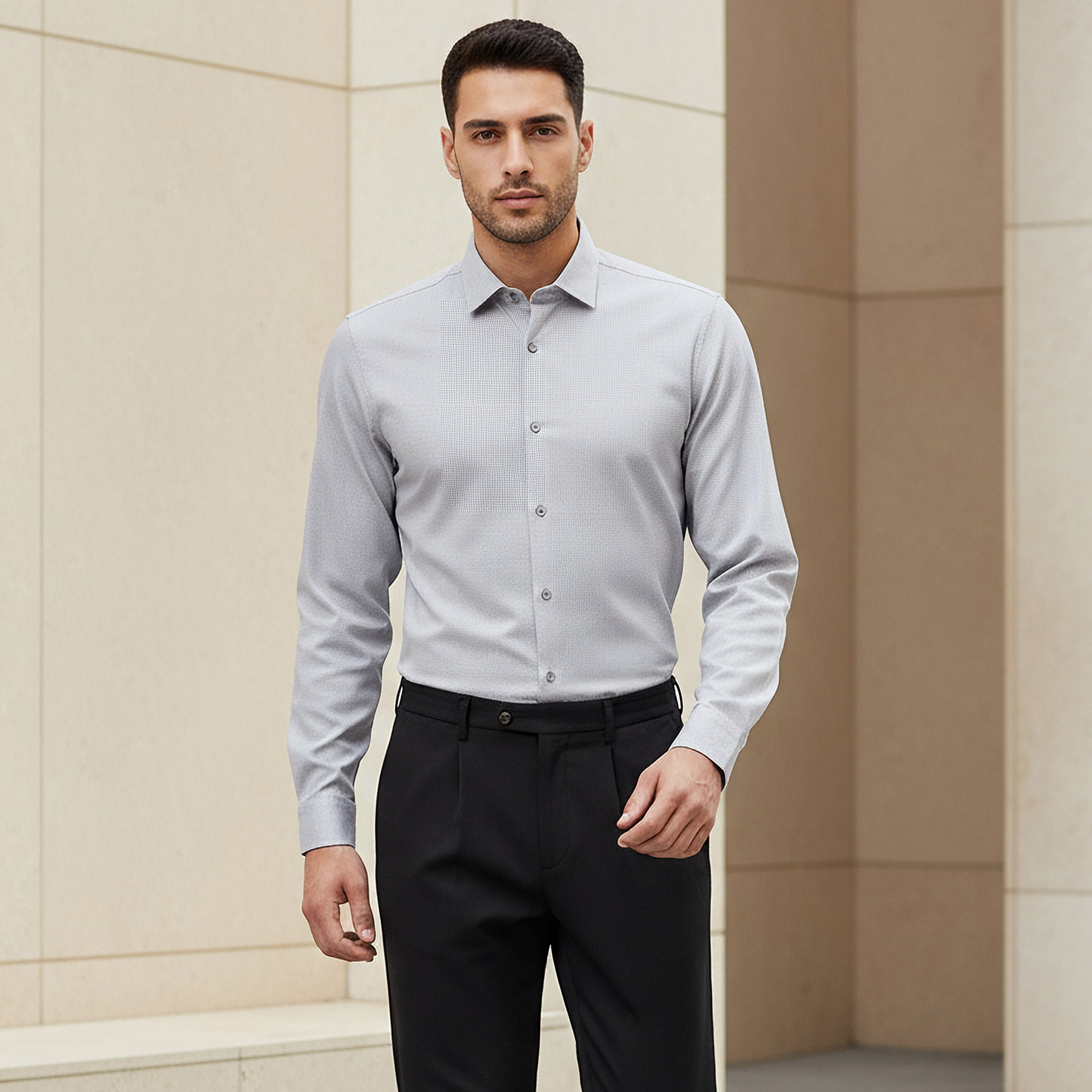 Men Regular Fit Collared Textured Long Sleeves Shirt-men-clothing-shirts-image-1