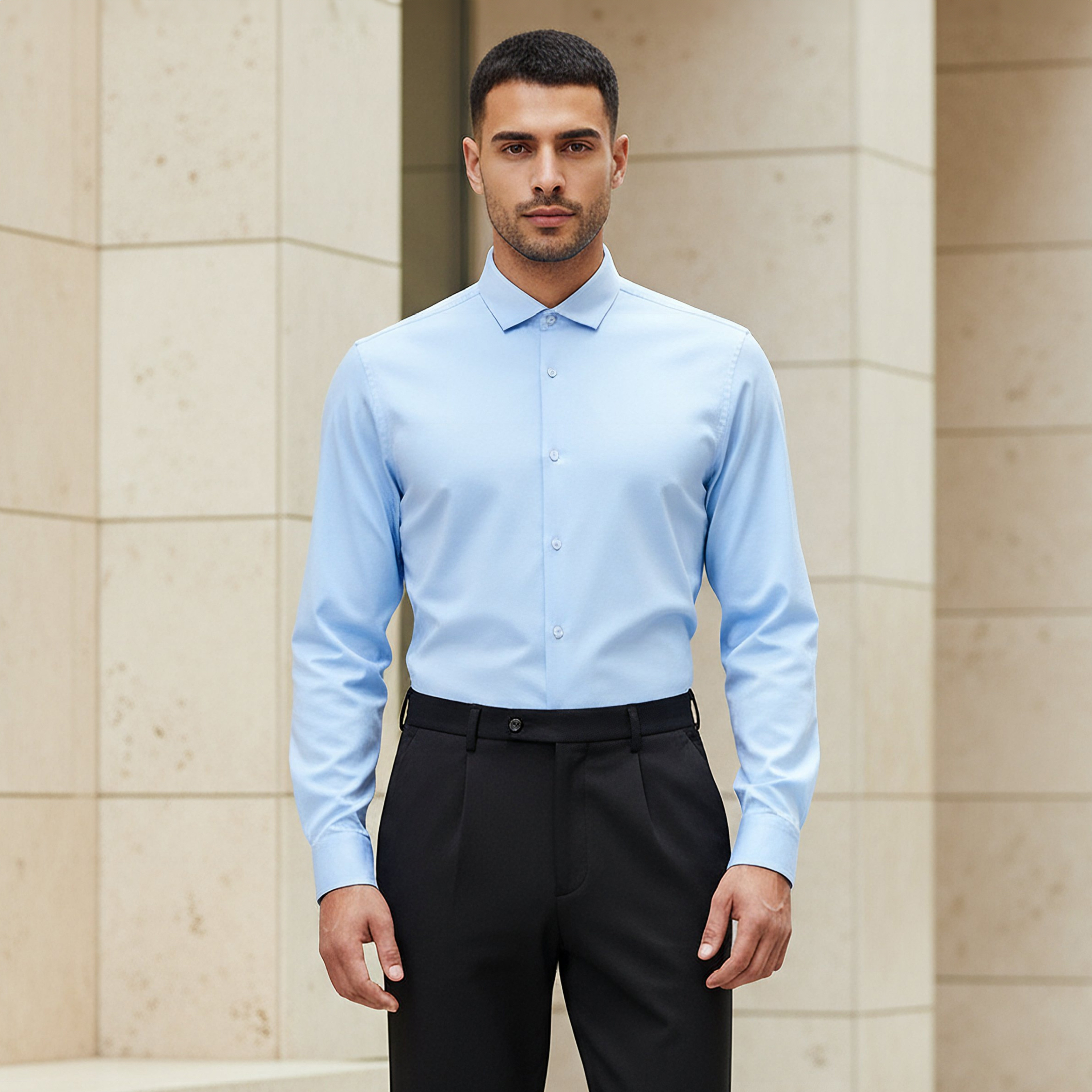قميص بقصّة عادية وأكمام طويلة وياقة للرجال-men-clothing-shirts-image-1