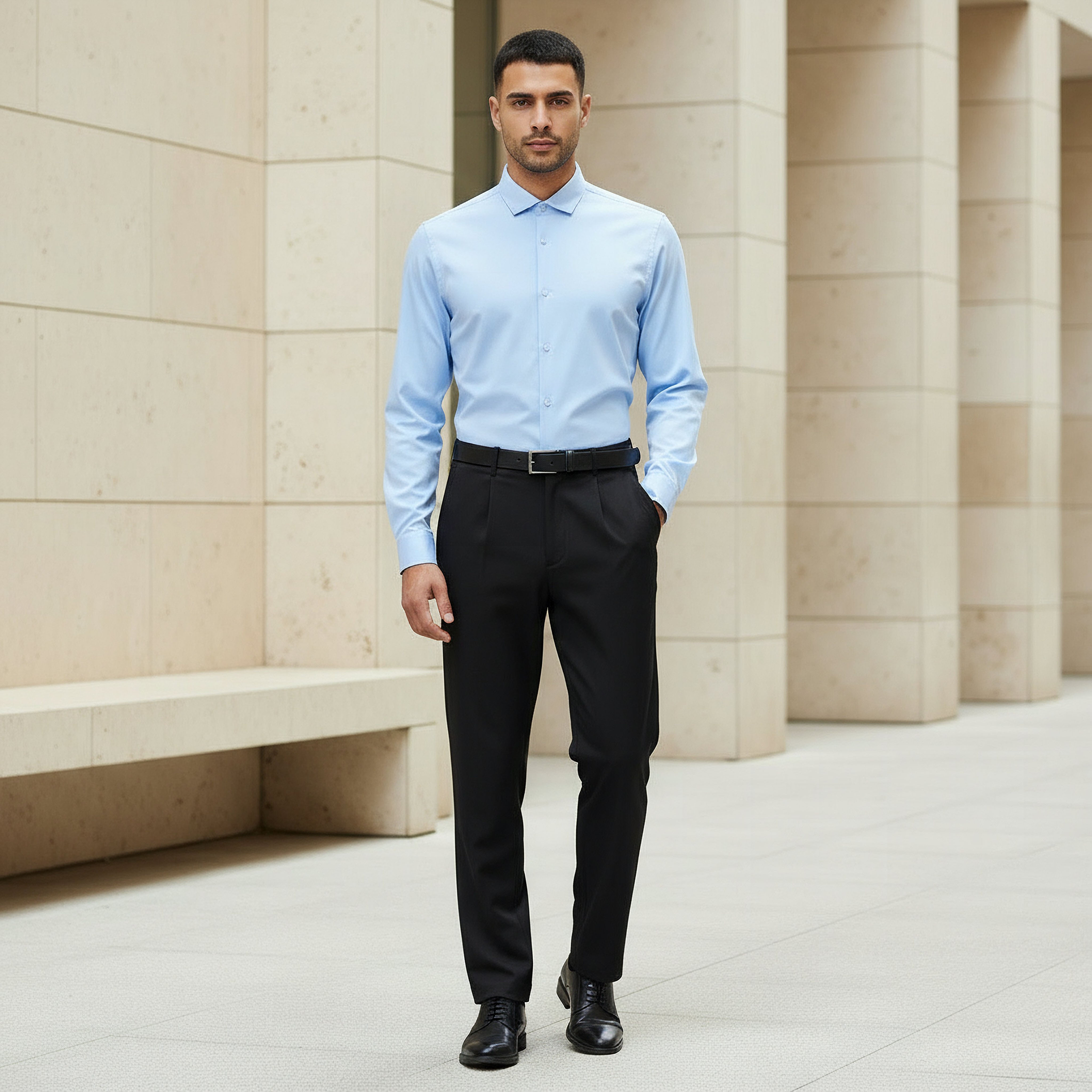 قميص بقصّة عادية وأكمام طويلة وياقة للرجال-men-clothing-shirts-image-4