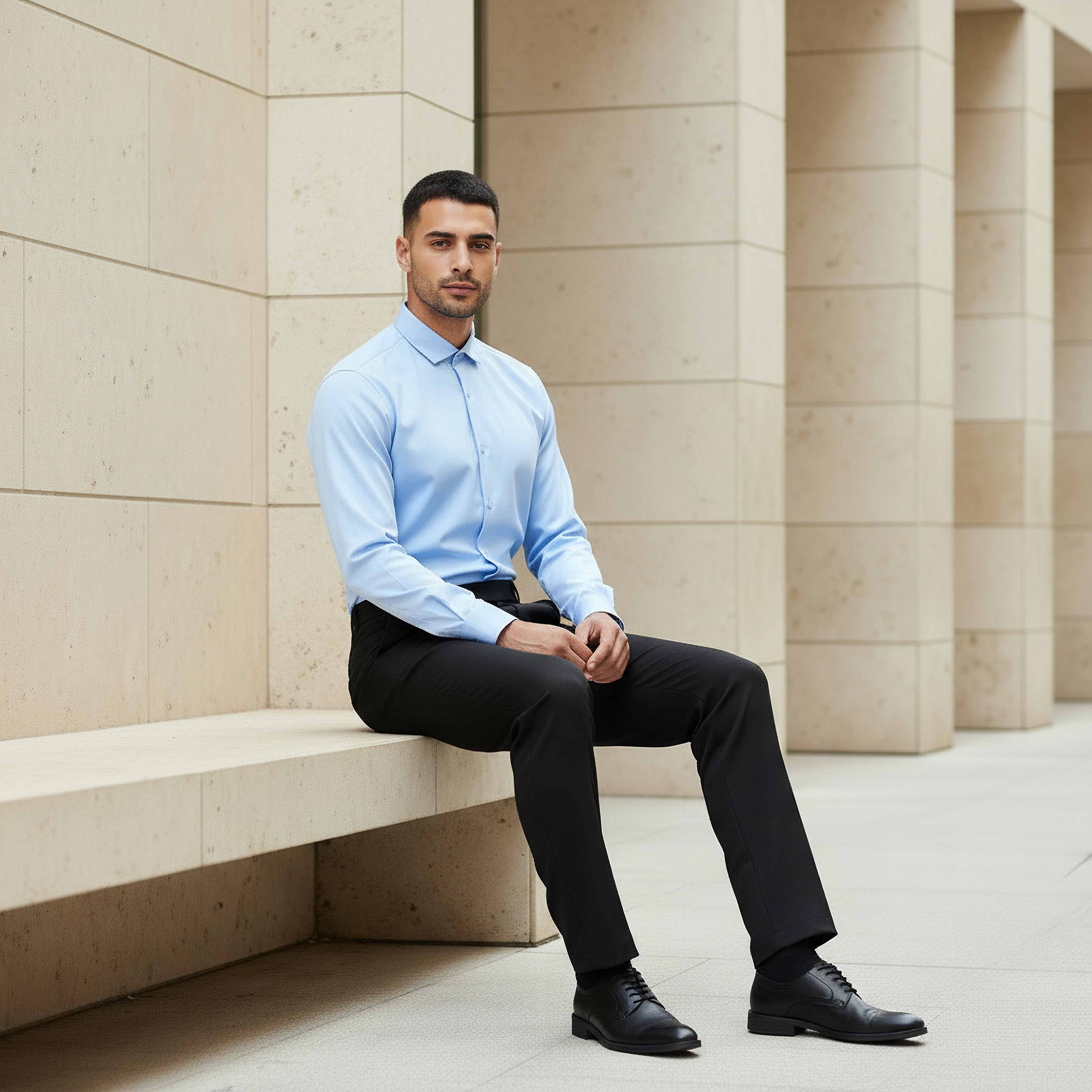 قميص بقصّة عادية وأكمام طويلة وياقة للرجال-men-clothing-shirts-image-5