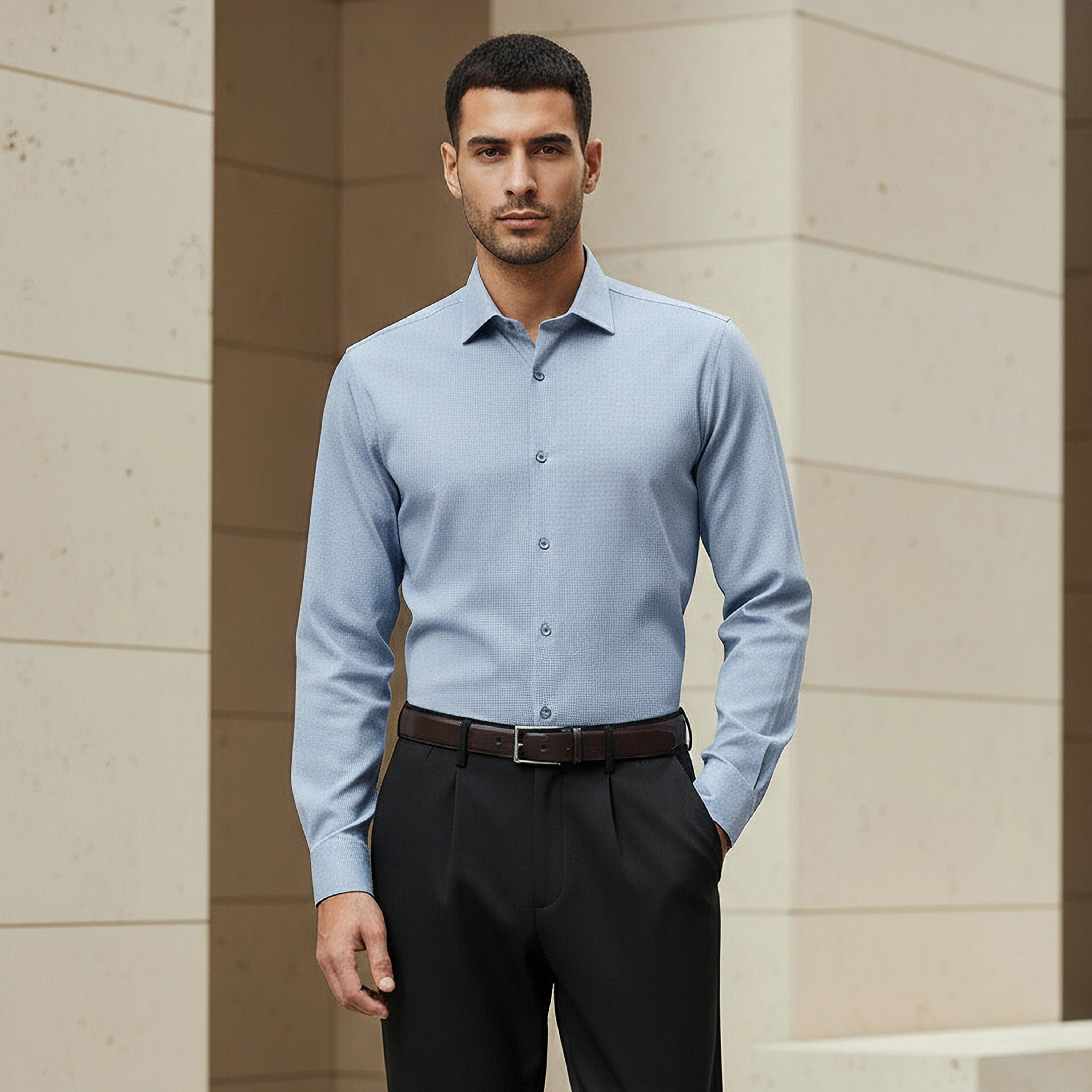 Men Regular Fit Collar Textured Long Sleeve Shirt-men-clothing-shirts-image-1