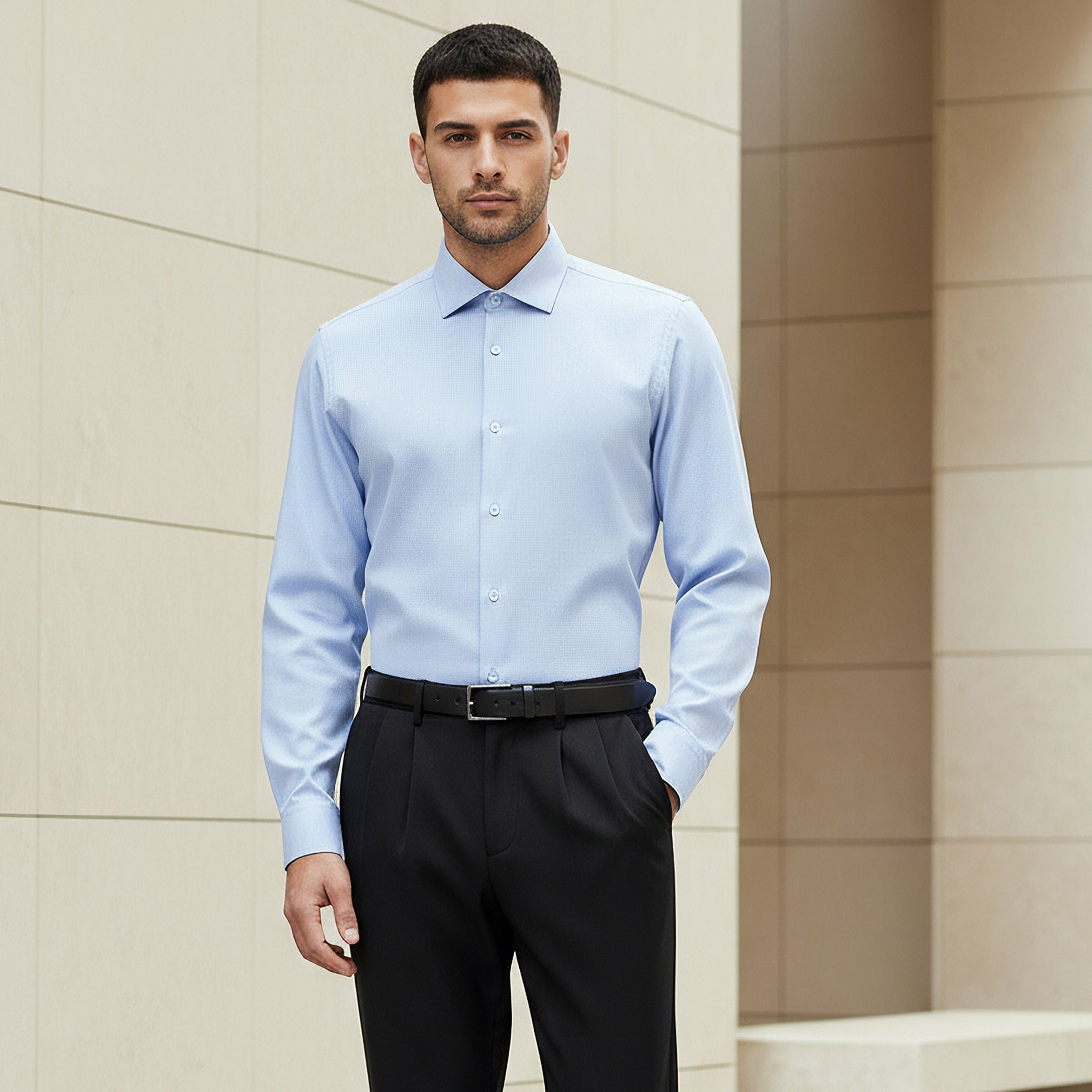Men Regular Fit Collared Textured Long Sleeves Shirt-men-clothing-shirts-image-1