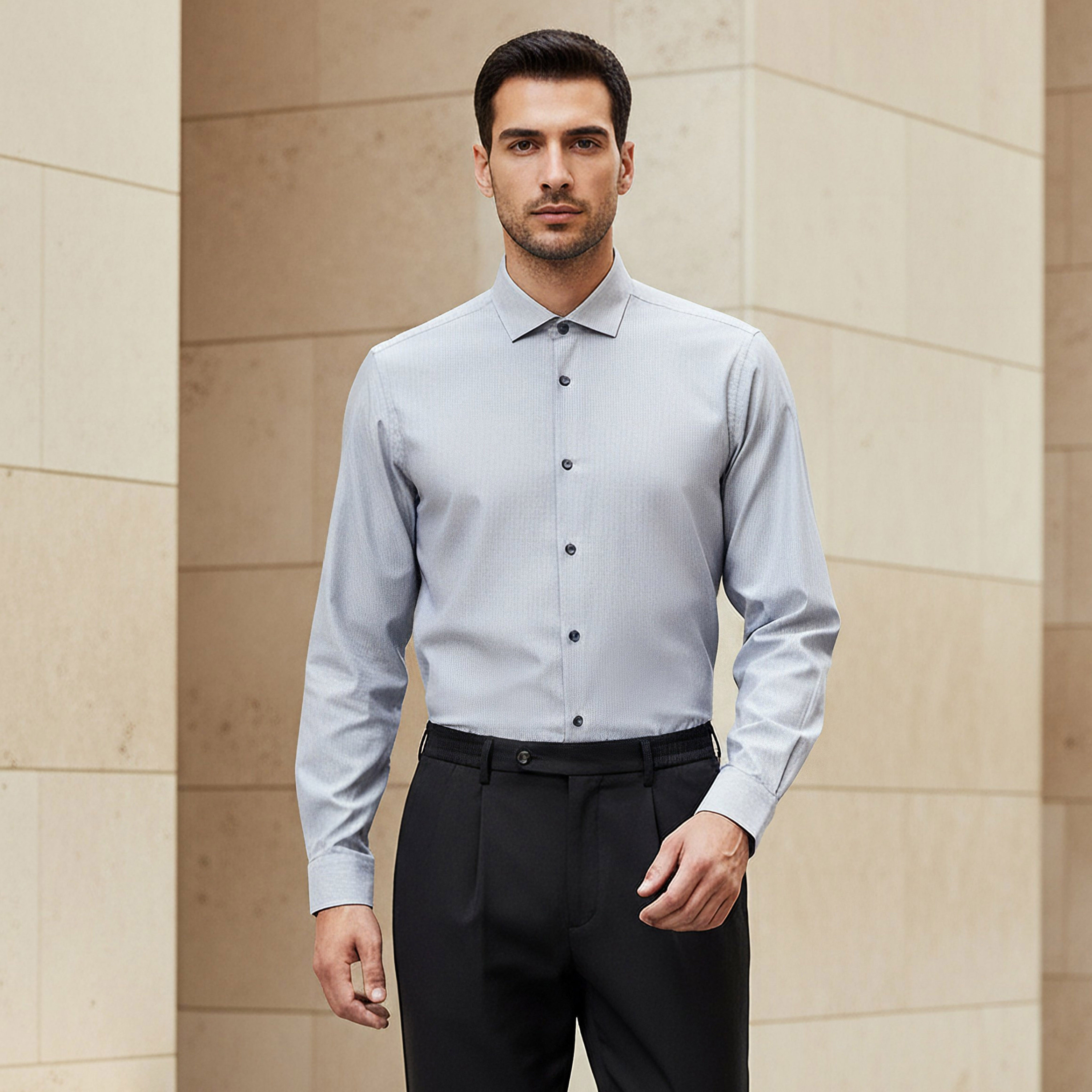 قميص رجالي مخطط بأكمام طويلة وياقة وقصة عادية-men-clothing-shirts-image-1