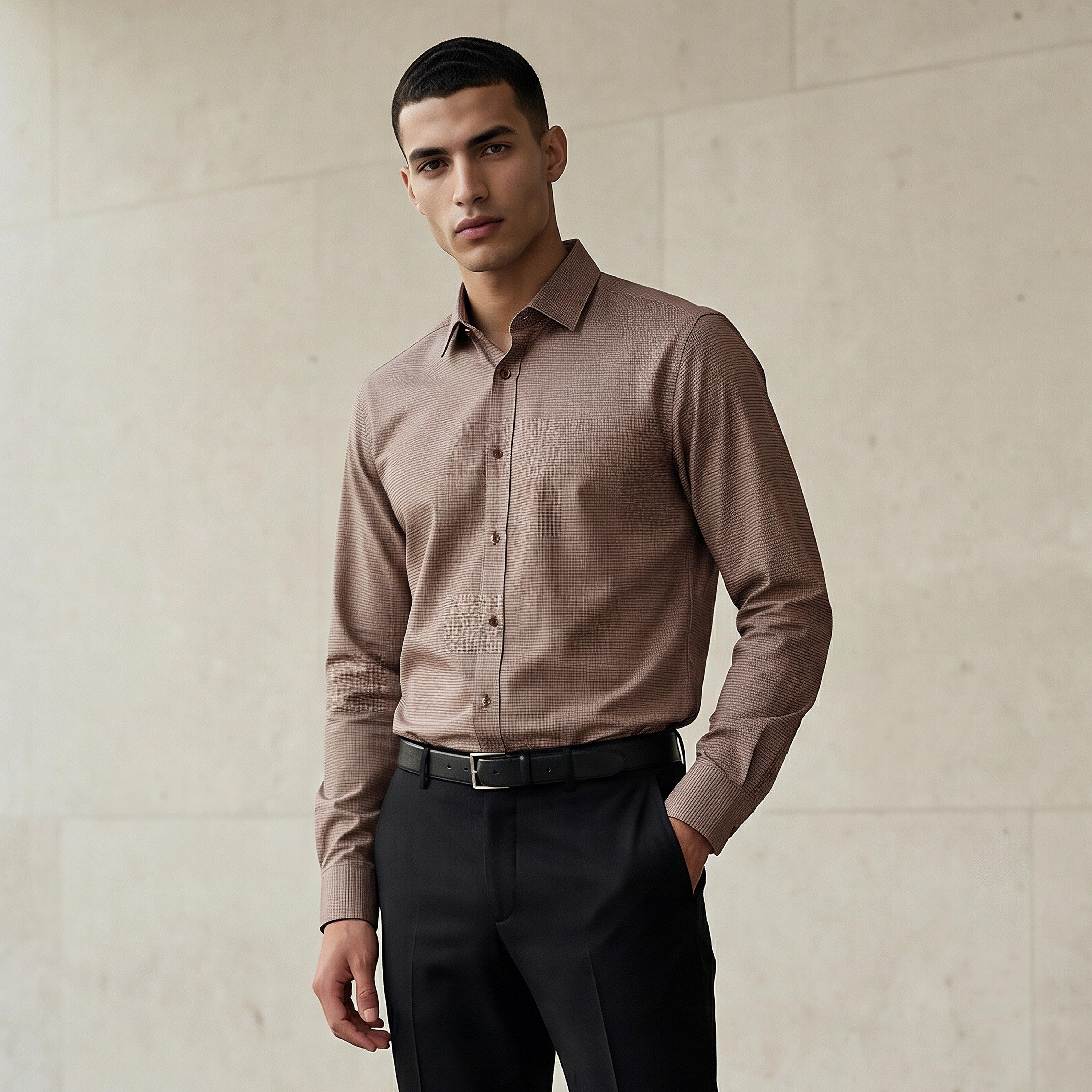 Men Regular Fit Collared Textured Long Sleeves Shirt-men-clothing-shirts-image-1