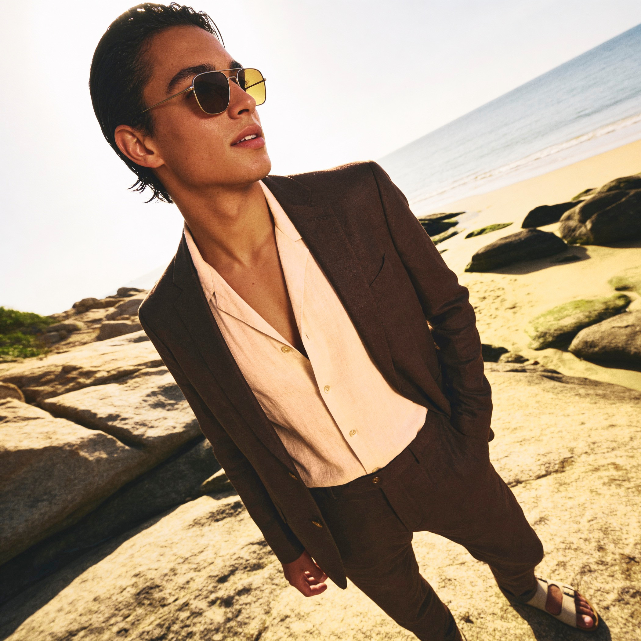 Men Slim Fit Herringbone Linen Blend Blazer-men-winterwear-jacketsandblazers-image-1