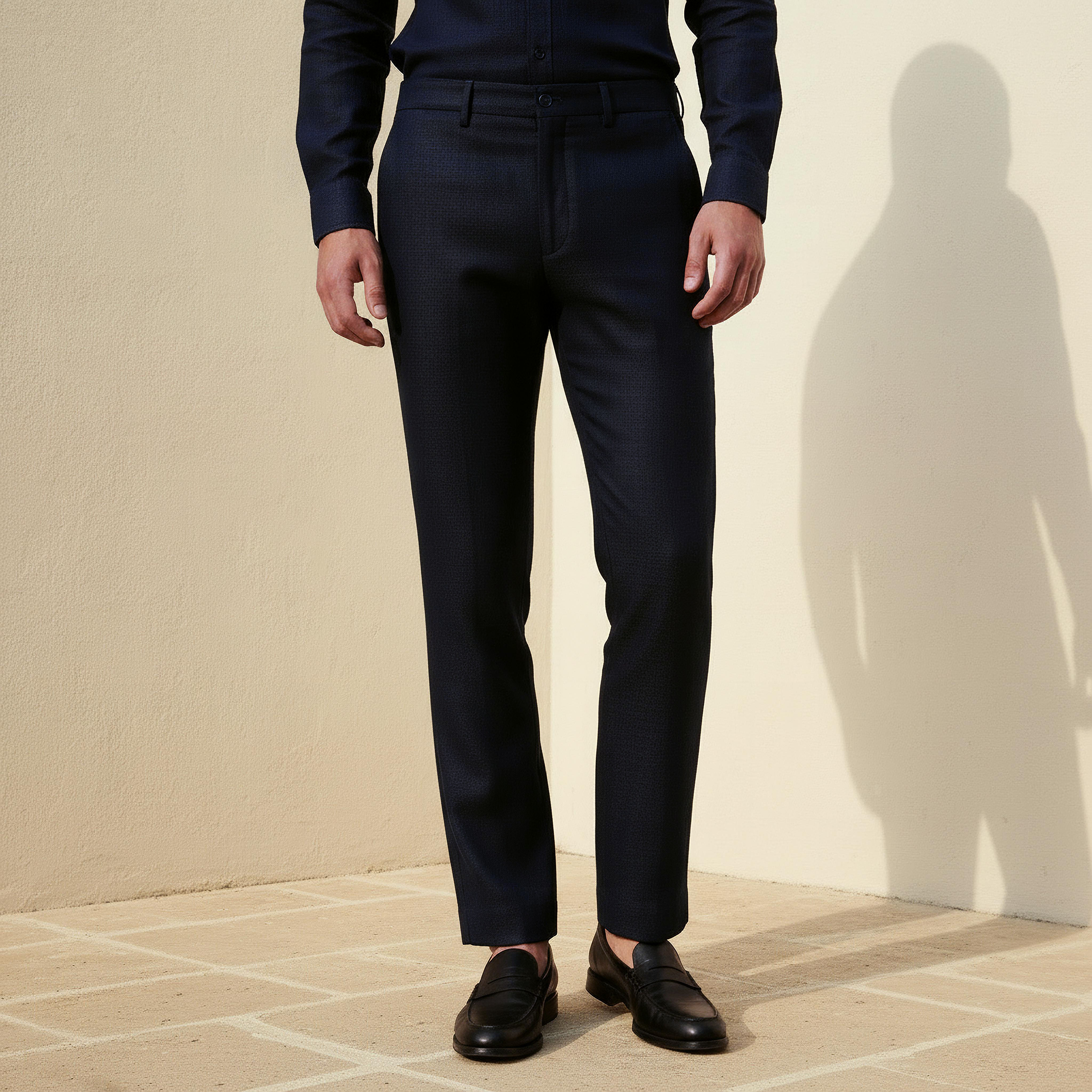 Slim Fit Linen Blend Flexi Waist Formal Trousers-men-clothing-coordsets-image-1