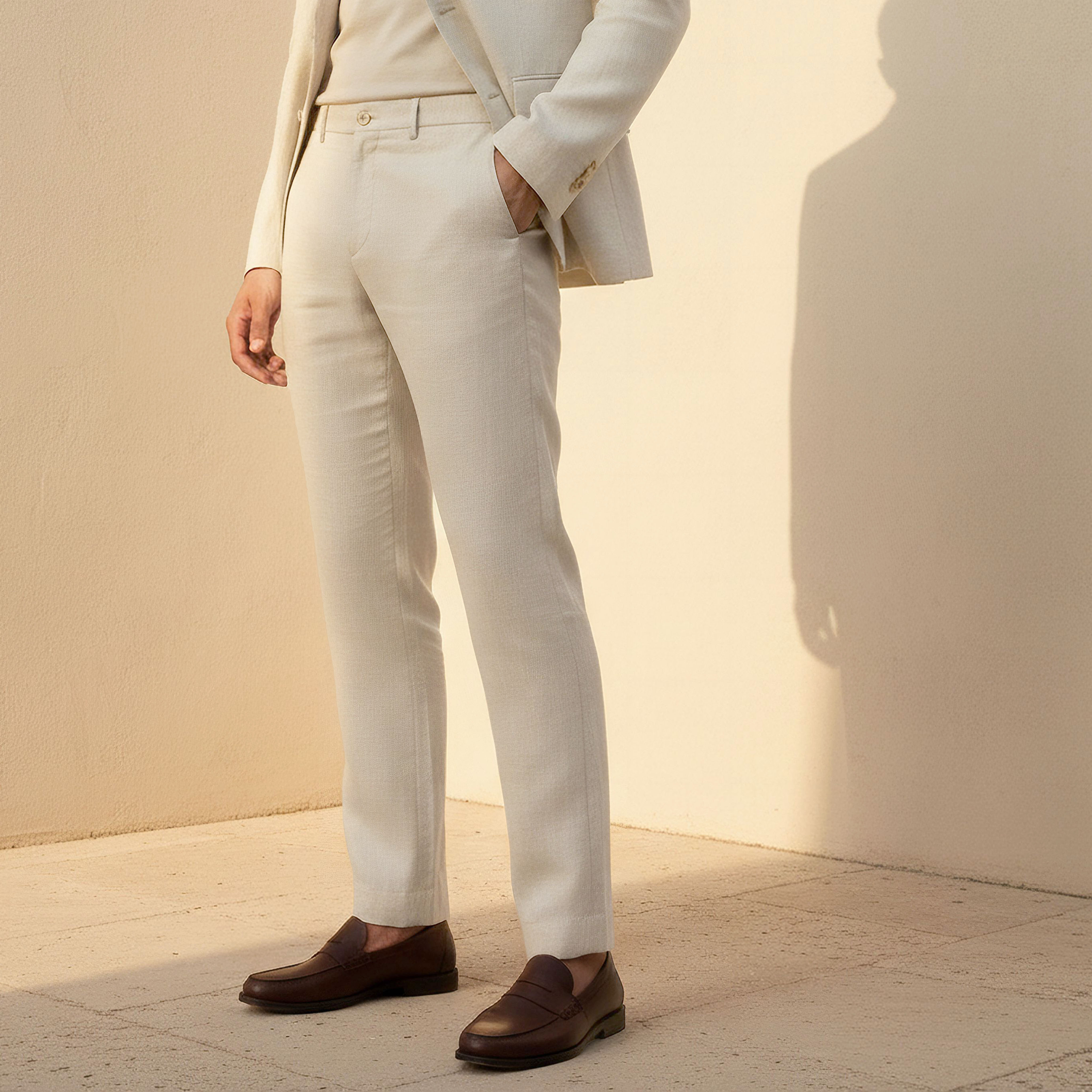 Slim Fit Linen Blend Flexi Waist Formal Trousers-men-clothing-coordsets-image-1