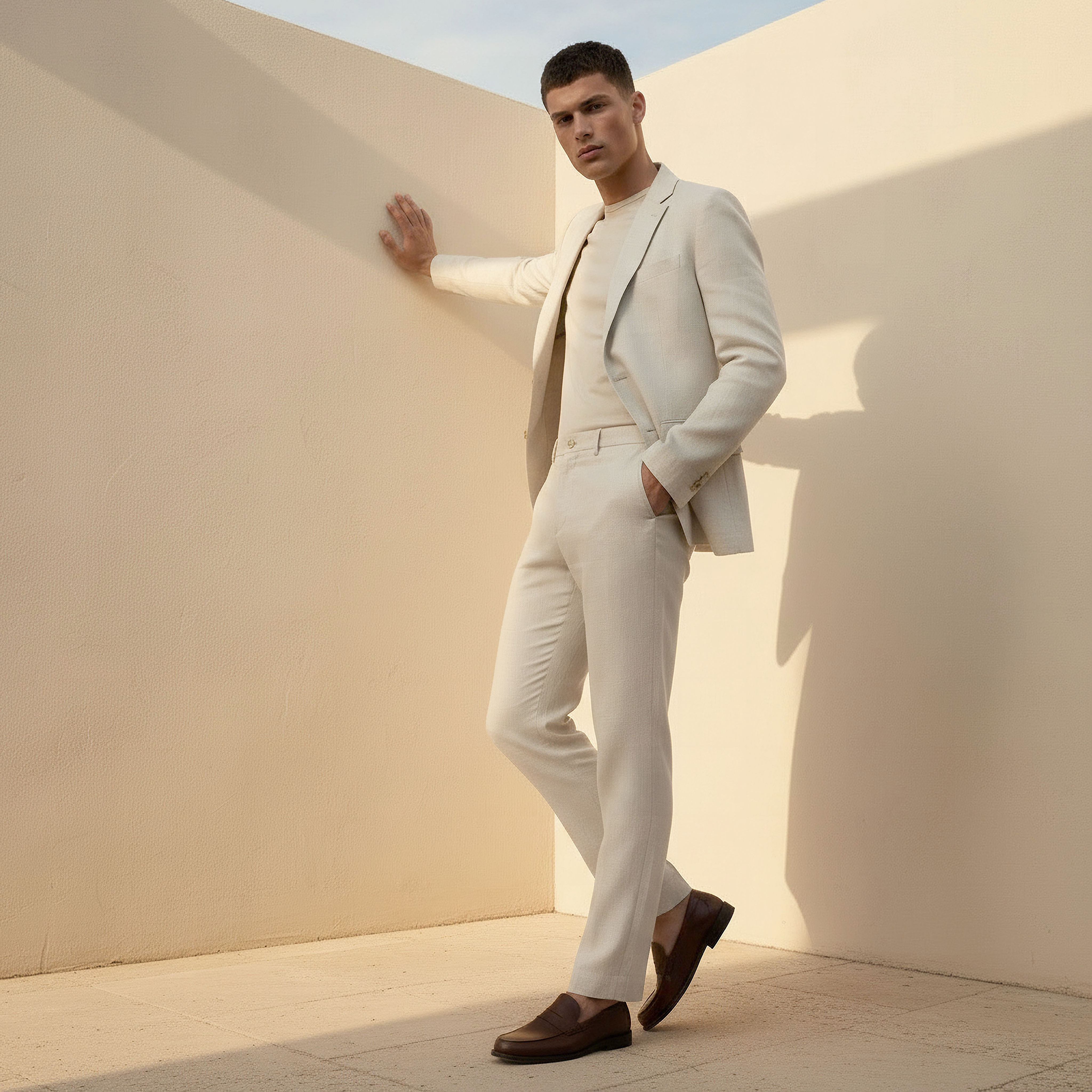Slim Fit Linen Blend Flexi Waist Formal Trousers-men-clothing-coordsets-image-3