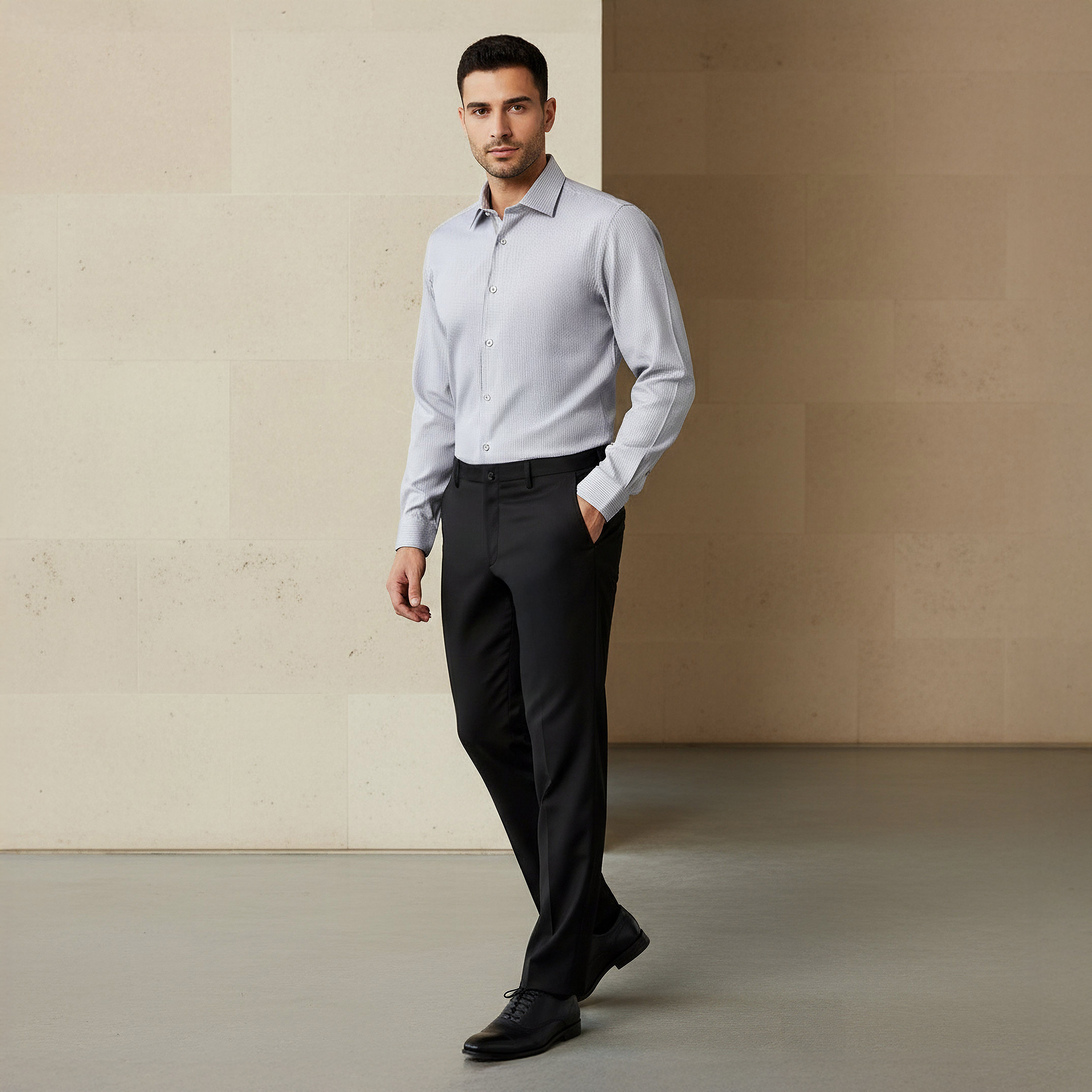 Men Slim Fit Spread Collar Textured Long Sleeve Shirt-men-clothing-shirts-image-2