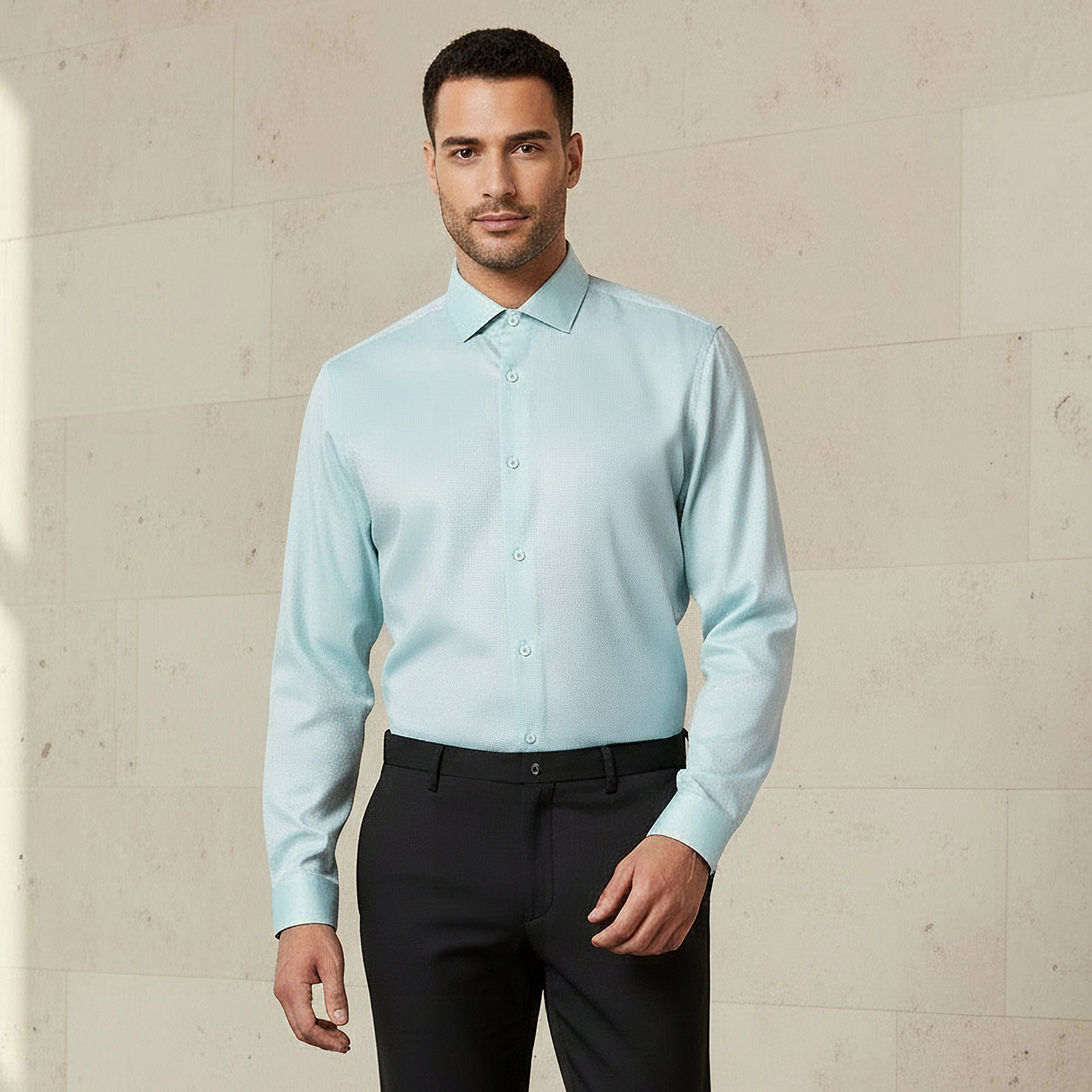 قميص رجالي بارز الملمس بقصة ضيقة وأكمام طويلة وياقة سبريد-men-clothing-shirts-image-1