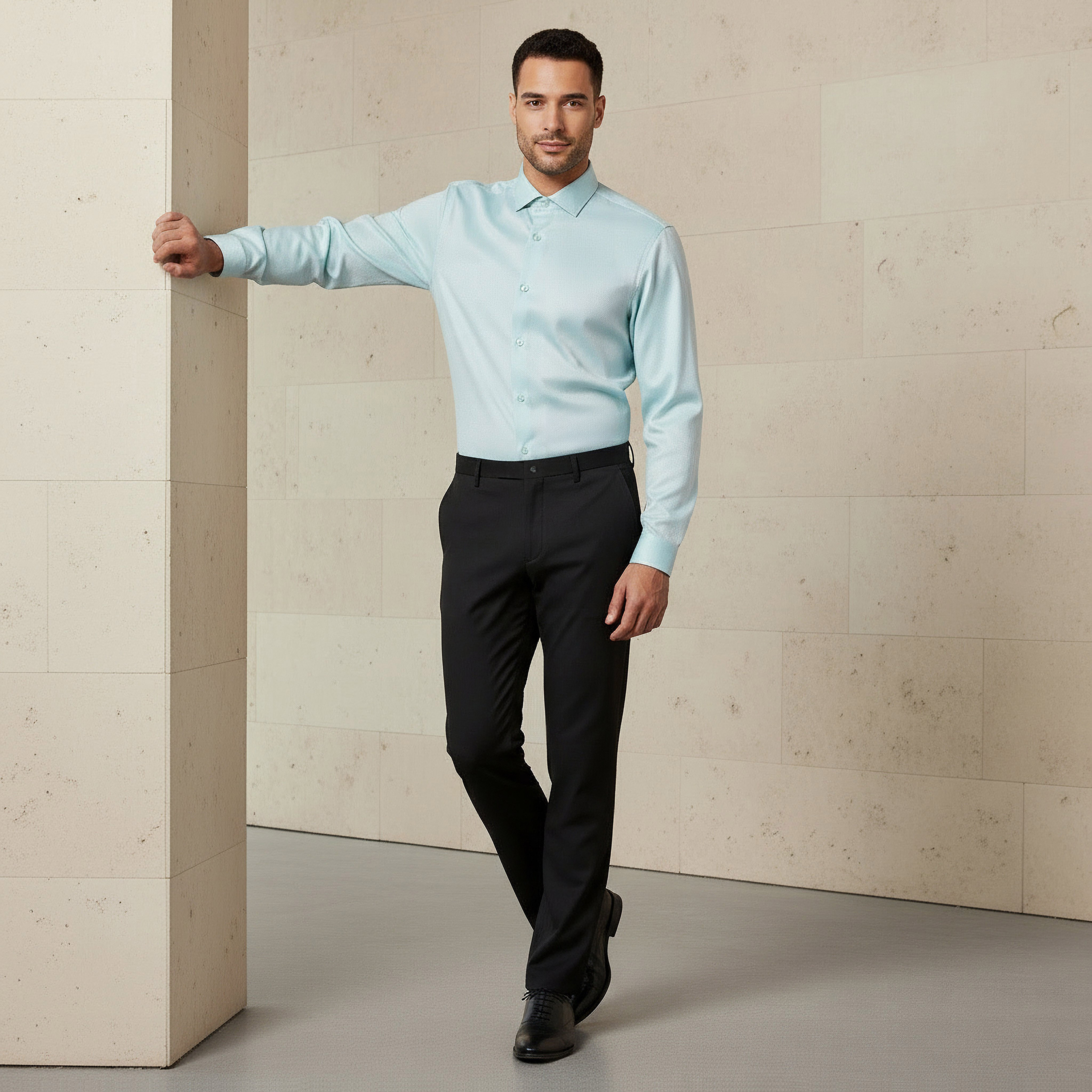 قميص رجالي بارز الملمس بقصة ضيقة وأكمام طويلة وياقة سبريد-men-clothing-shirts-image-5