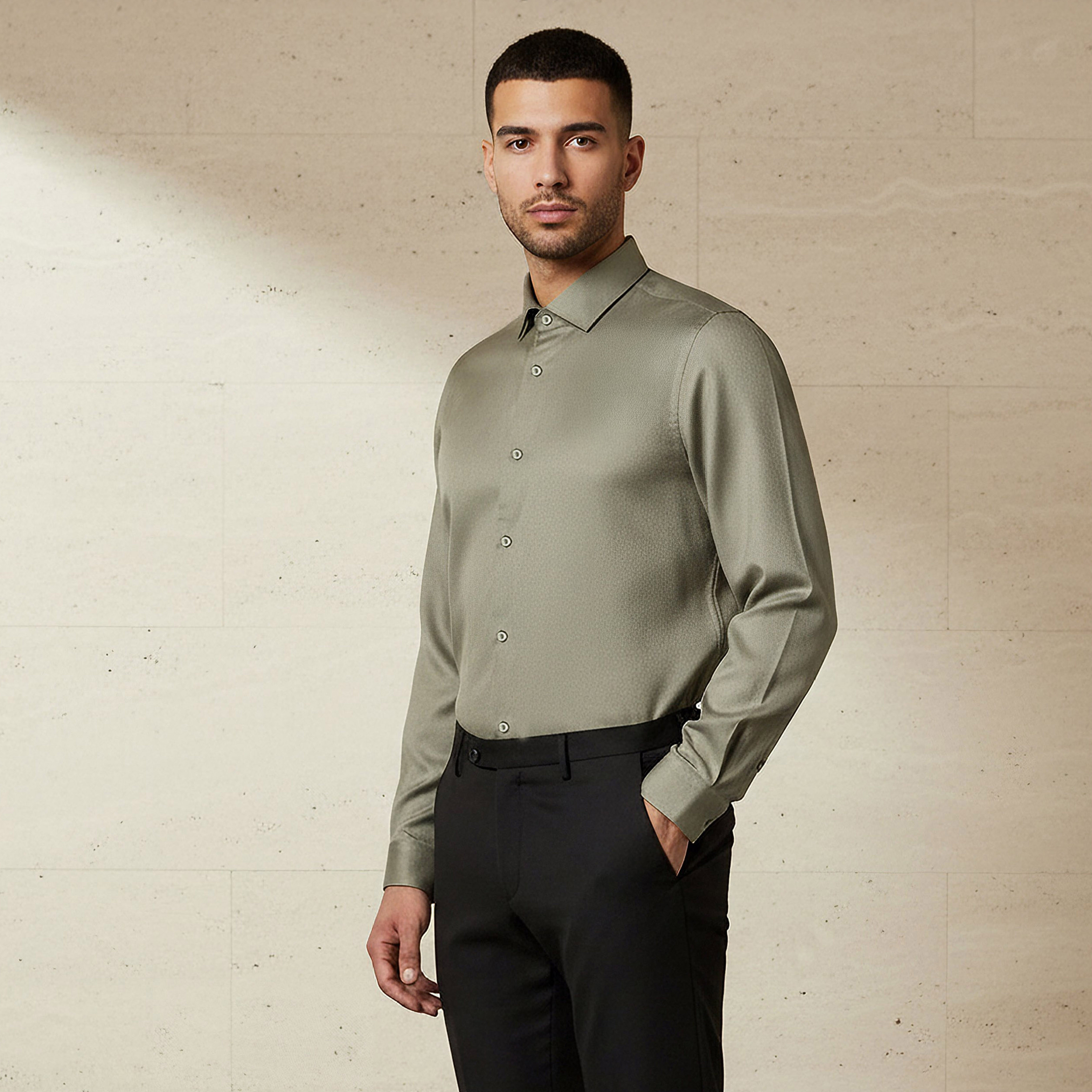 قميص رجالي بارز الملمس بقصة ضيقة وأكمام طويلة وياقة سبريد-men-clothing-shirts-image-1