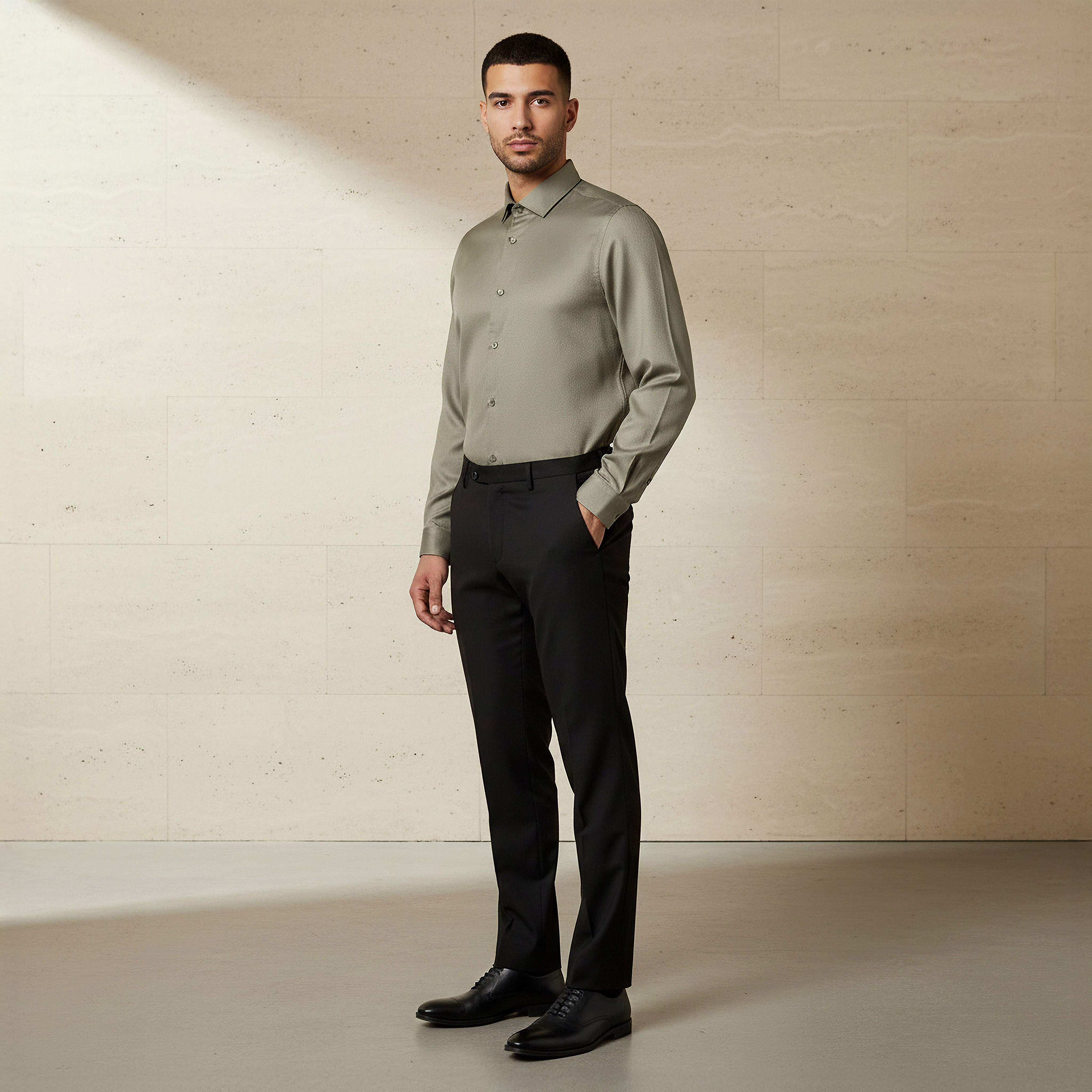 قميص رجالي بارز الملمس بقصة ضيقة وأكمام طويلة وياقة سبريد-men-clothing-shirts-image-2