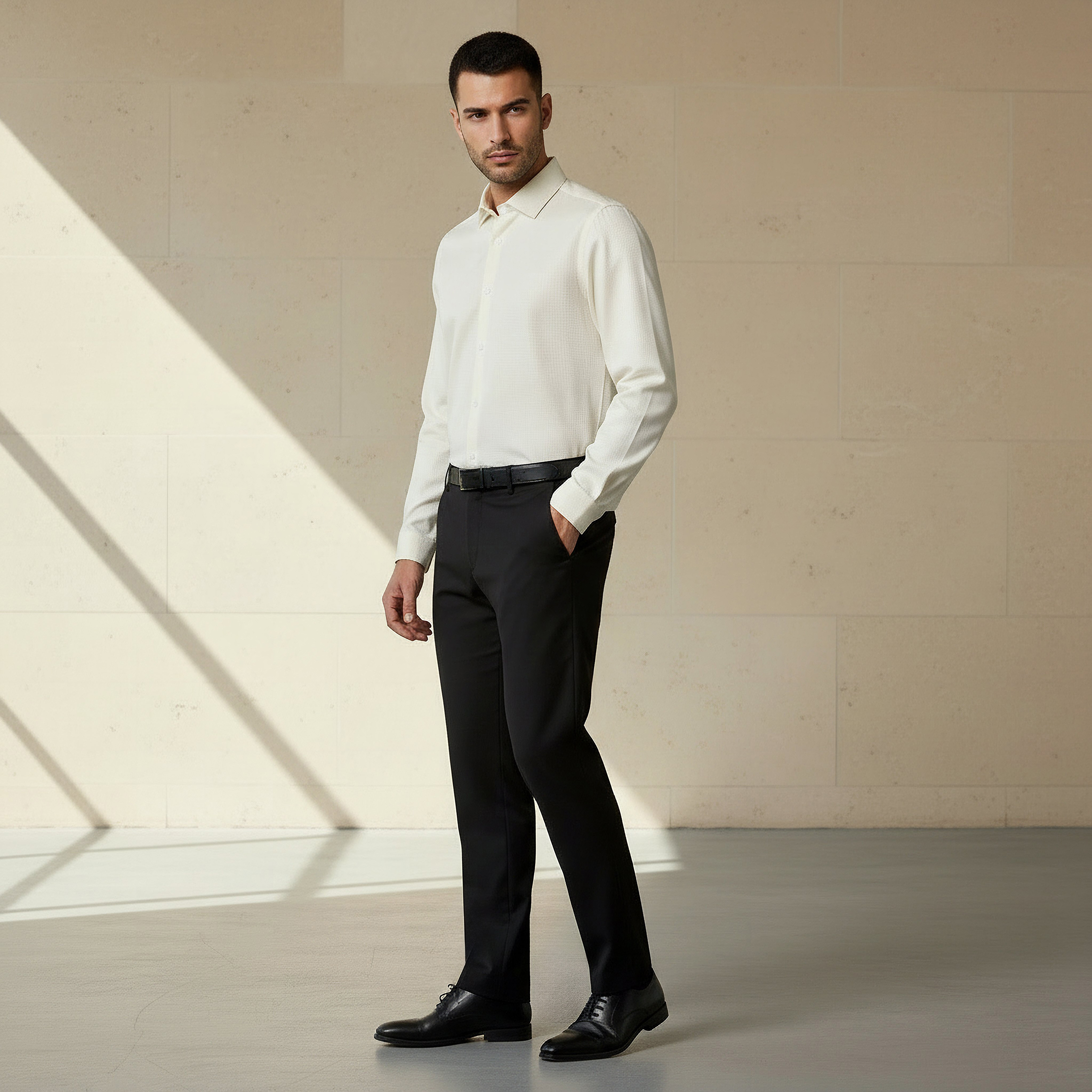 Men Regular Fit Collared Textured Long Sleeve Shirt-men-clothing-shirts-image-2