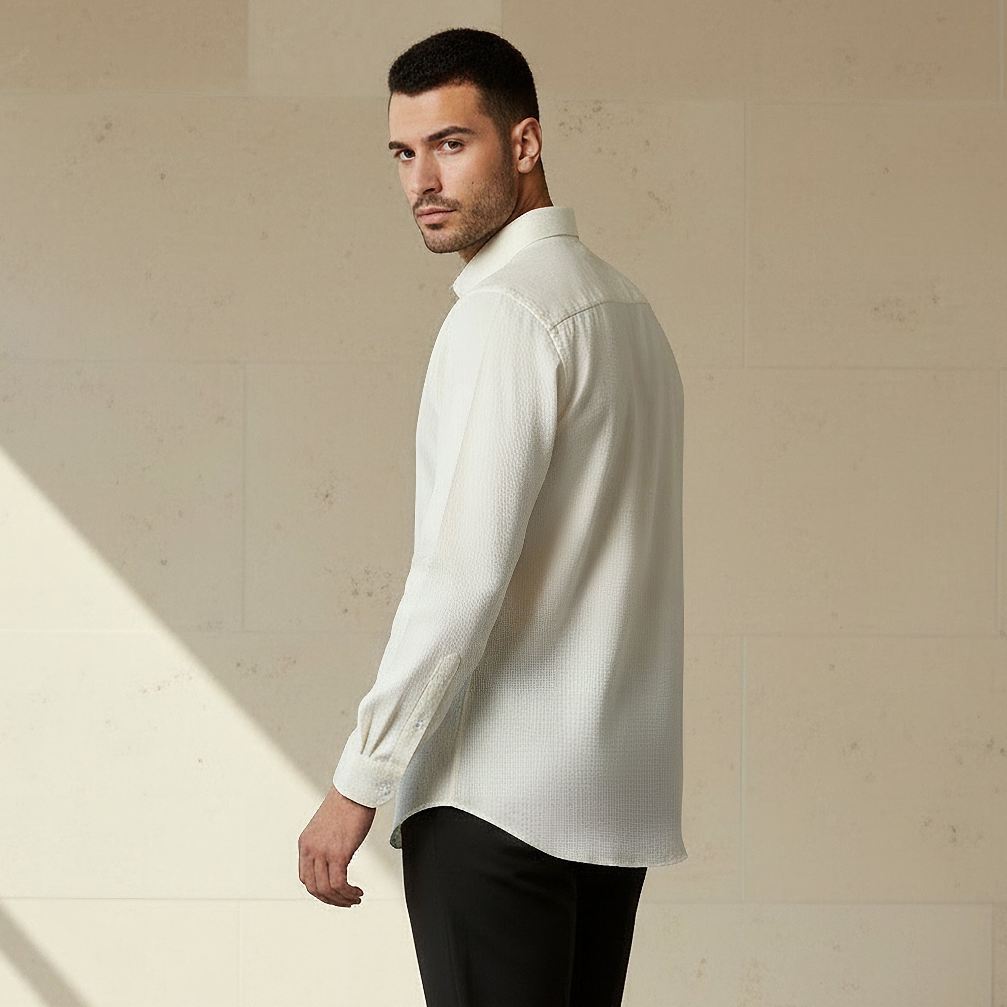 Men Regular Fit Collared Textured Long Sleeve Shirt-men-clothing-shirts-image-3