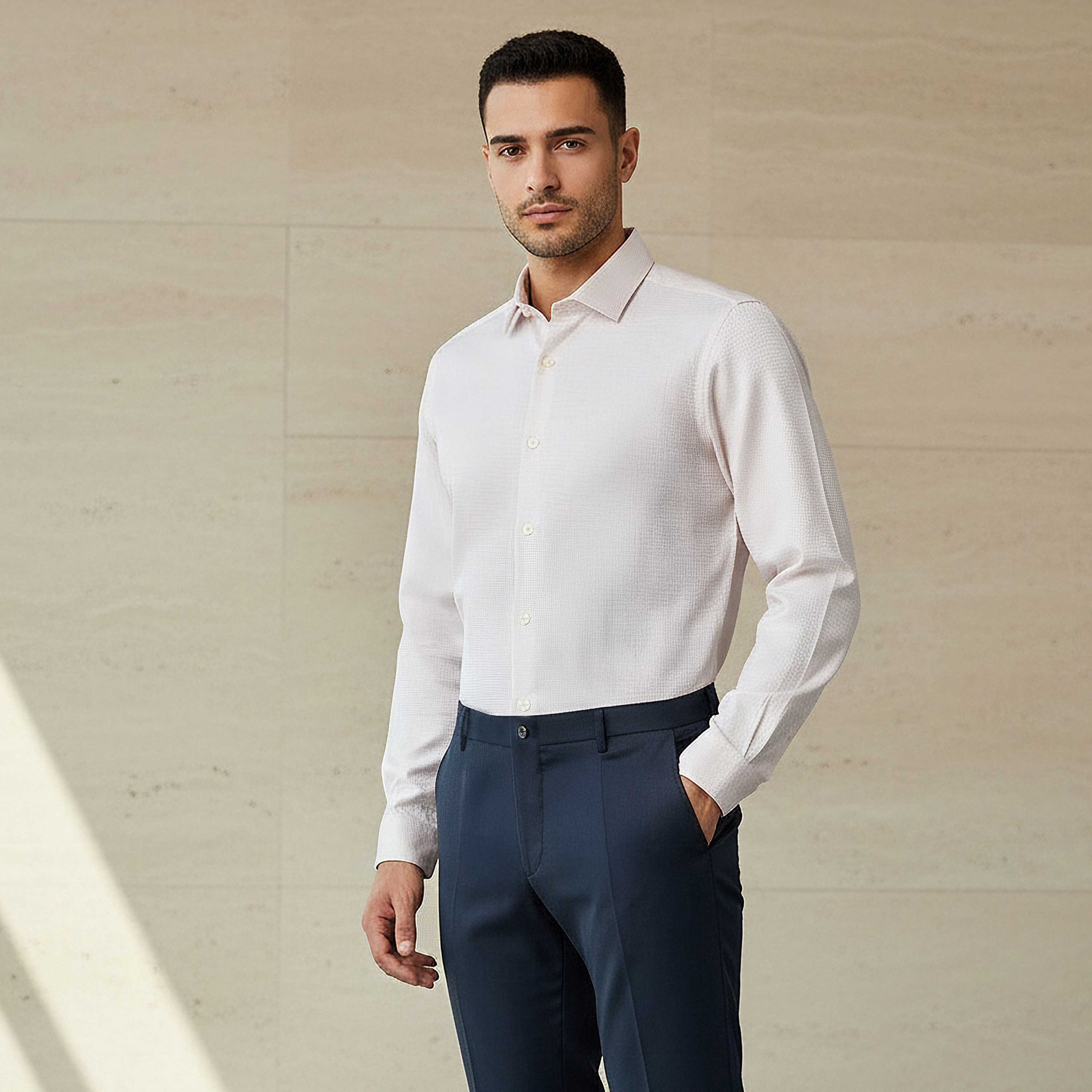 قميص بارز الملمس بأكمام طويلة وياقة وقصة عادية للرجال-men-clothing-shirts-image-1
