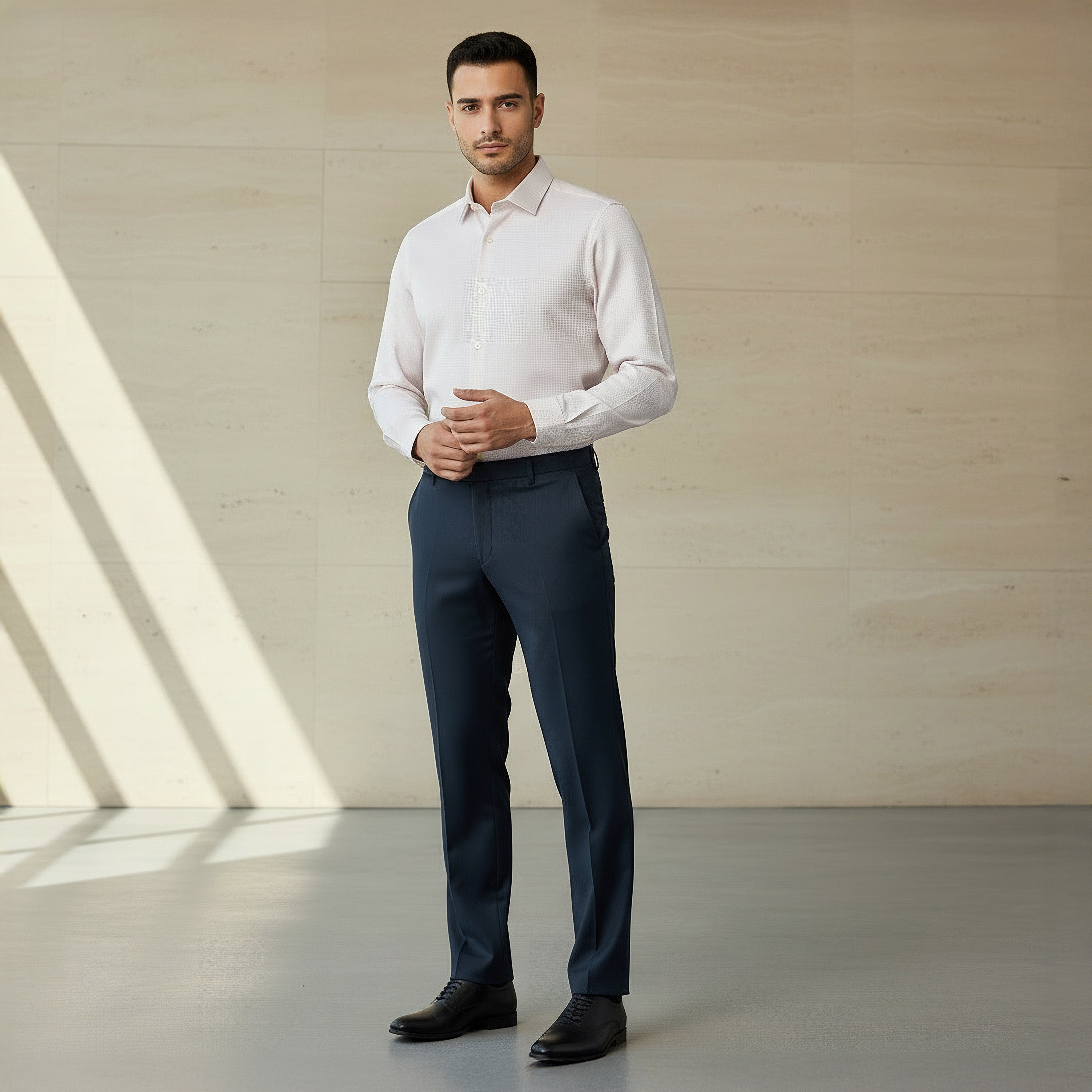 قميص بارز الملمس بأكمام طويلة وياقة وقصة عادية للرجال-men-clothing-shirts-image-2