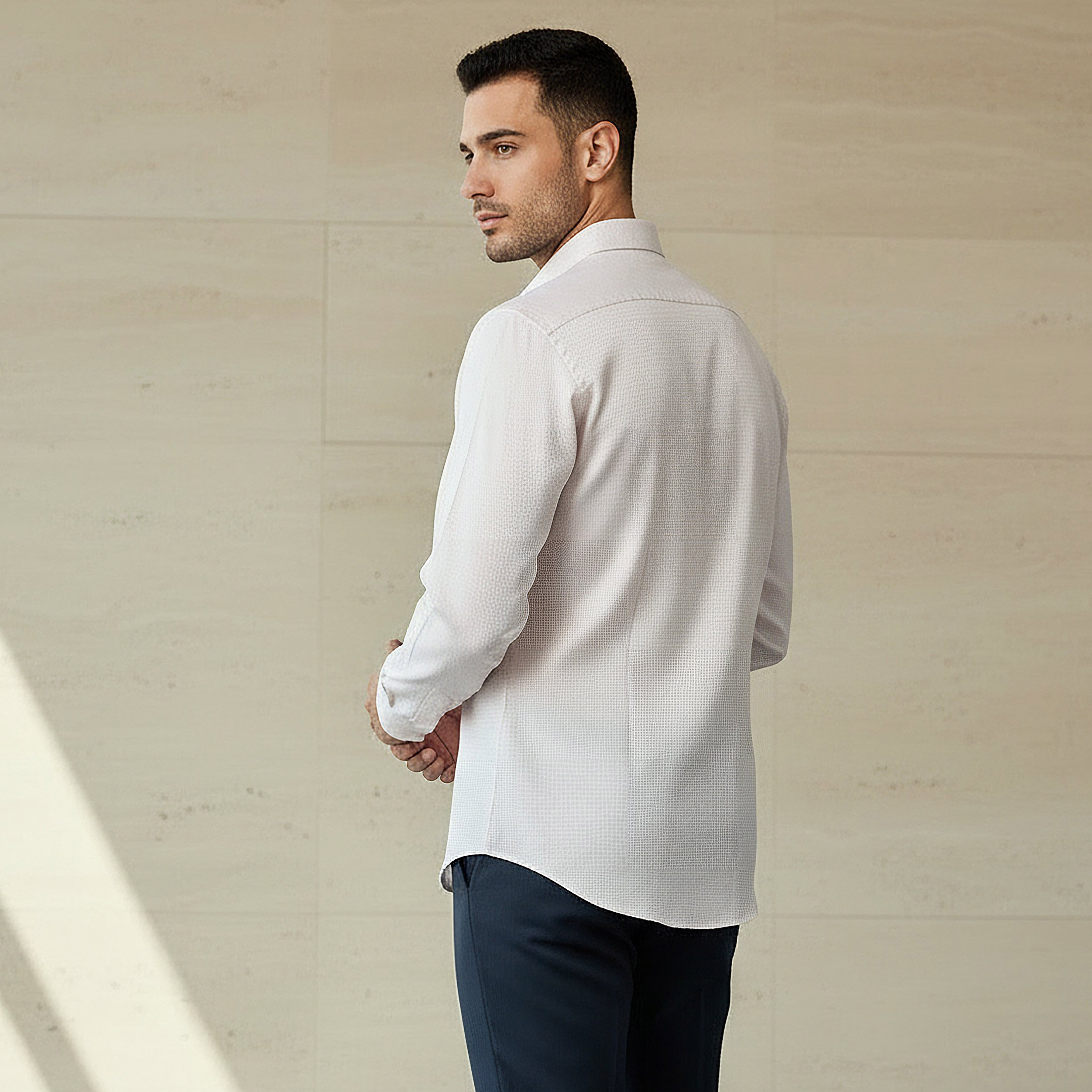 قميص بارز الملمس بأكمام طويلة وياقة وقصة عادية للرجال-men-clothing-shirts-image-3