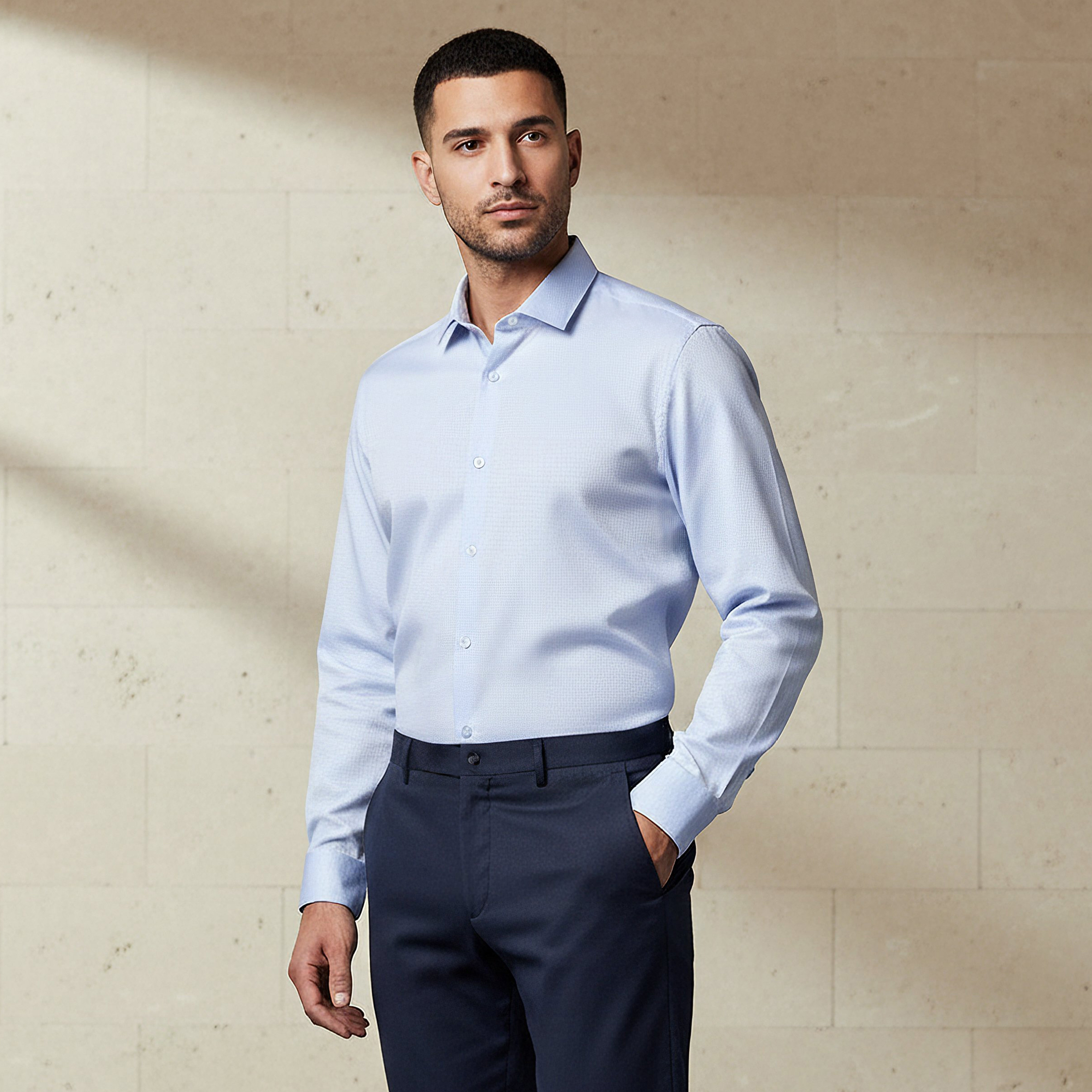 Men Regular Fit Collared Textured Long Sleeve Shirt-men-clothing-shirts-image-1