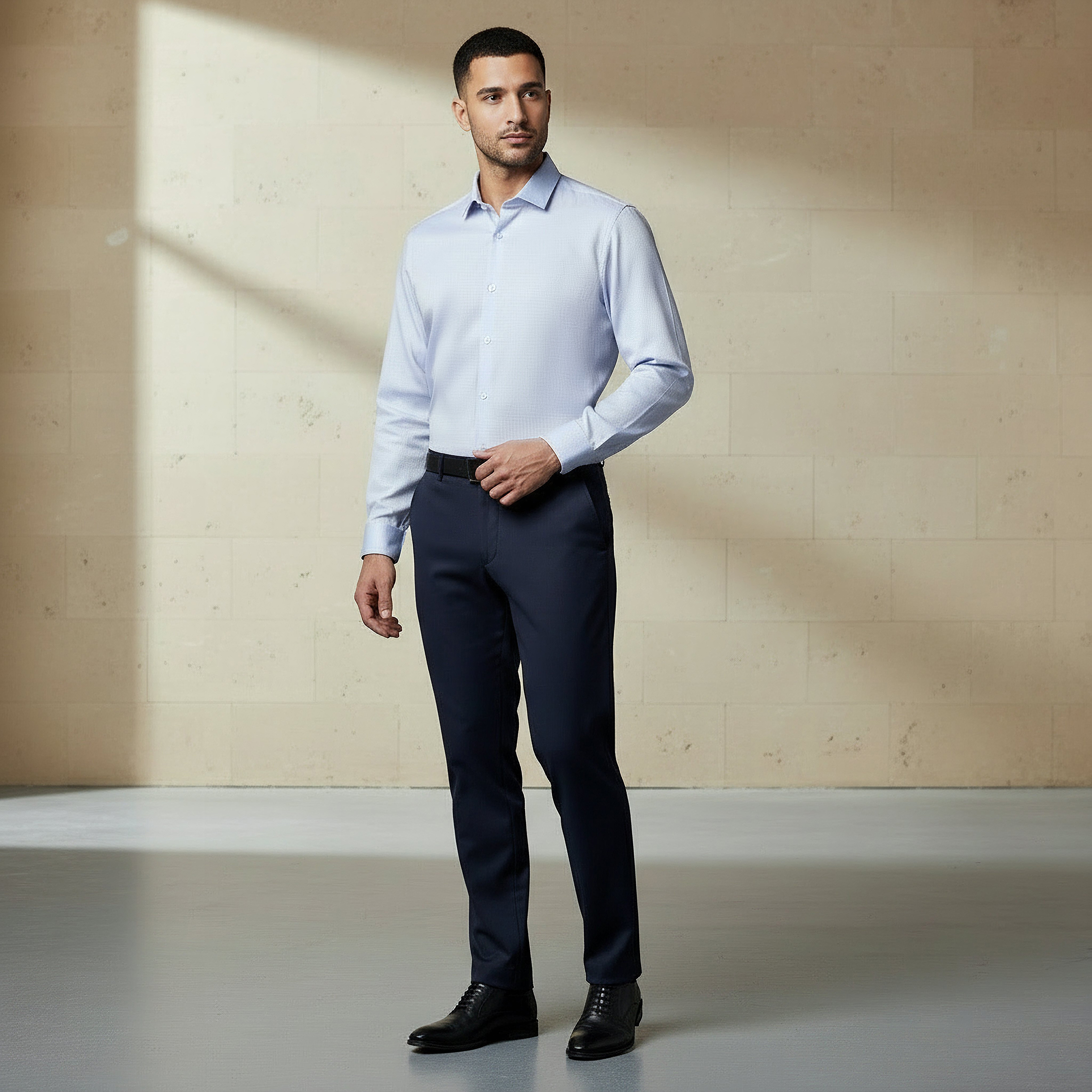 Men Regular Fit Collared Textured Long Sleeve Shirt-men-clothing-shirts-image-2